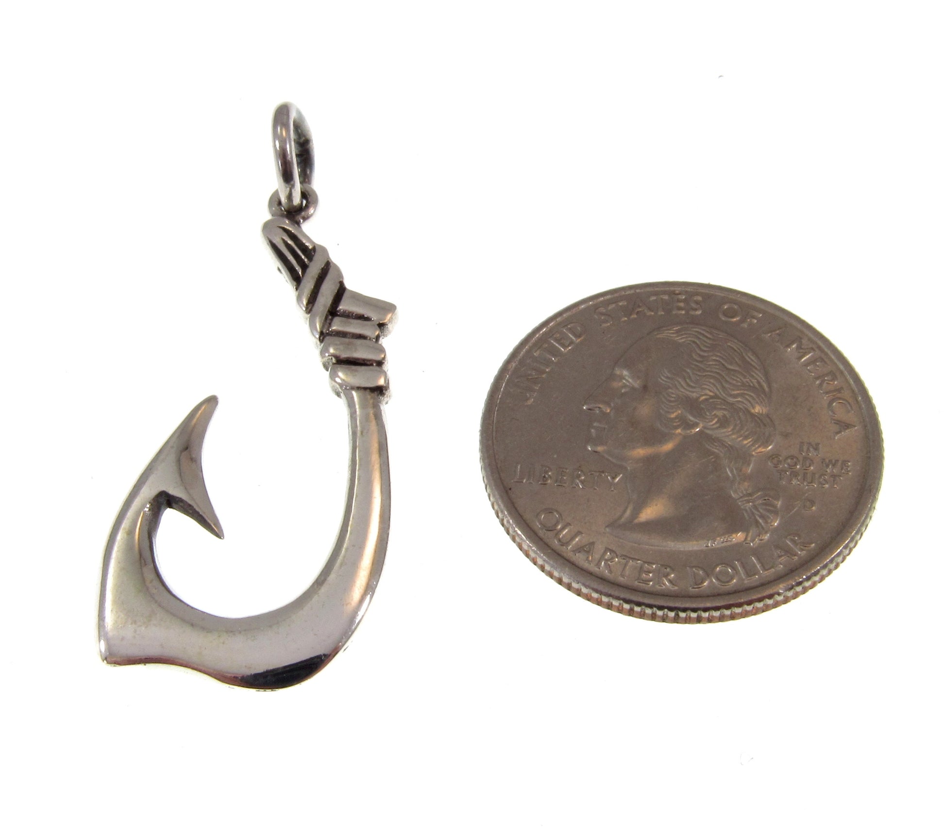 Solid 925 Sterling Silver Fish Hook Pendant – Hawaiian Makau Necklace Charm, Fisherman Jewelry, Polynesian Symbol of Strength & Good Luck