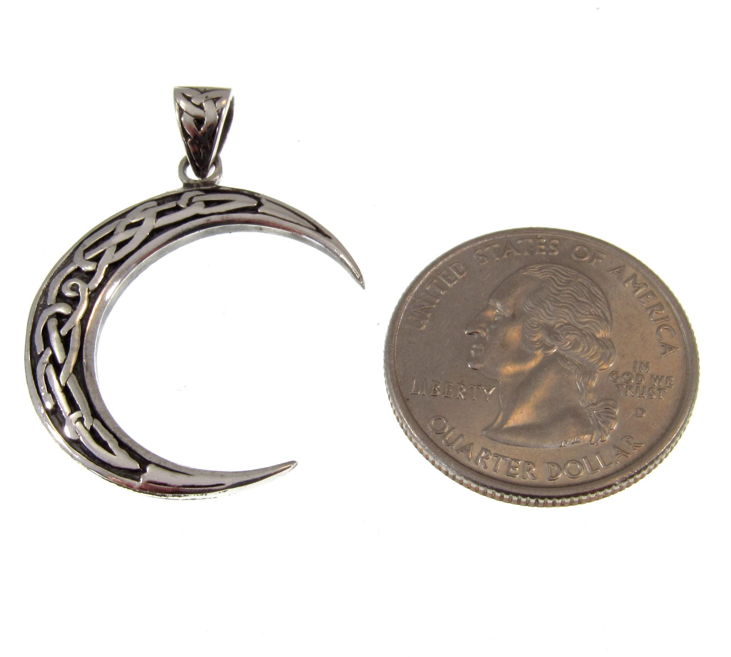 Solid 925 Sterling Silver Celtic Waning Crescent Half Moon Pendant, Handcrafted Wicca Crone Symbol Amulet
