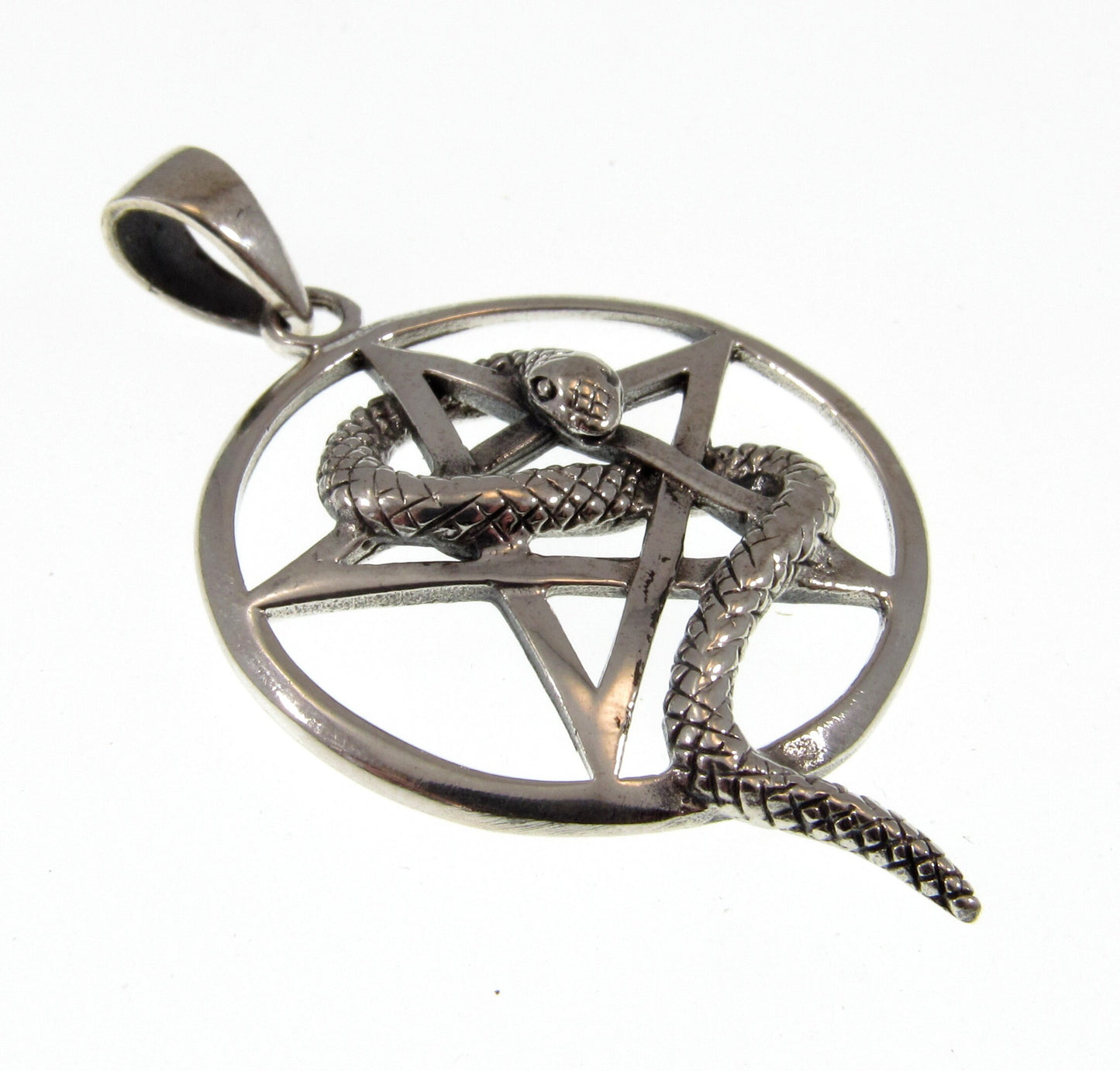 Solid 925 Sterling Silver Intertwined Snake Pentacle, Handcrafted Interwoven Pagan Pendant