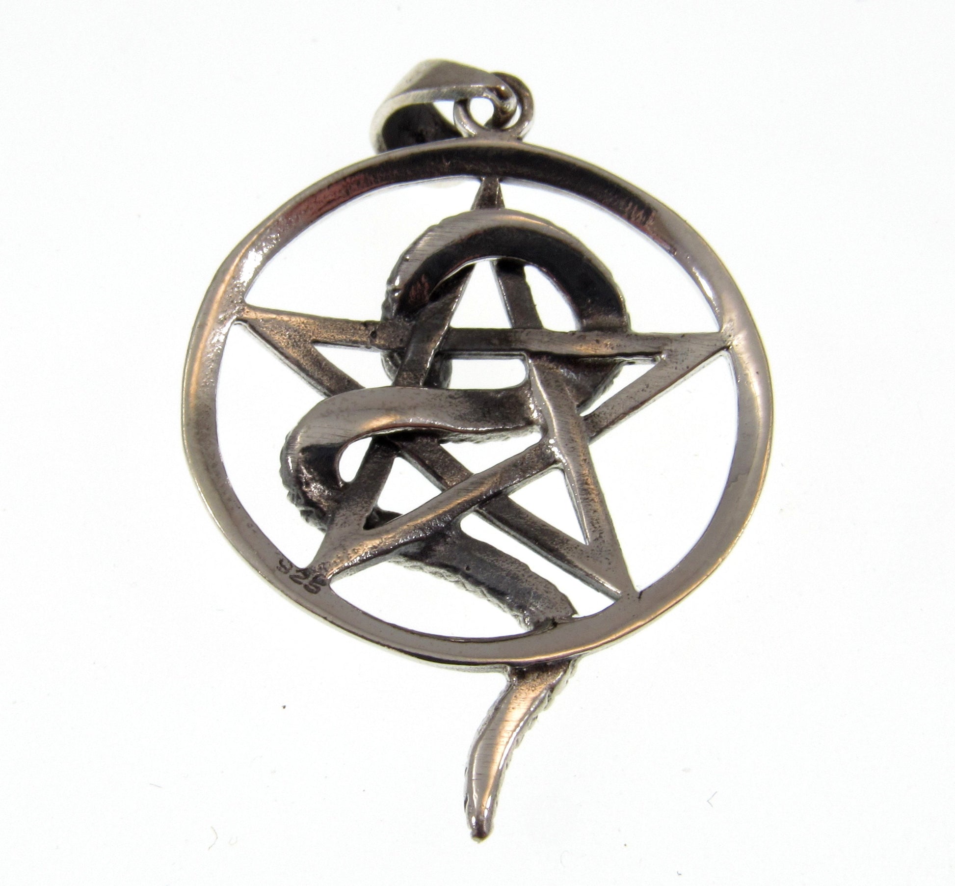Solid 925 Sterling Silver Intertwined Snake Pentacle, Handcrafted Interwoven Pagan Pendant