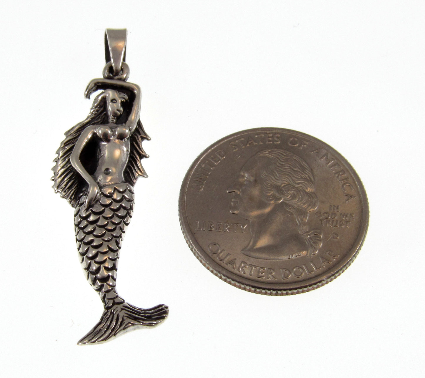 Solid 925 Sterling Silver Standing Mermaid Pendant, Handcrafted Sea Maiden, Water Nymph, Siren, Enchantress, Fantasy & Goddess Jewelry