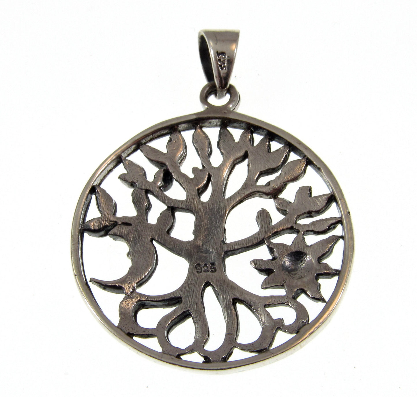 Solid 925 Sterling Silver Sun and Crescent Moon Tree of Life Pendant Handcrafted Yggdrasil Talisman