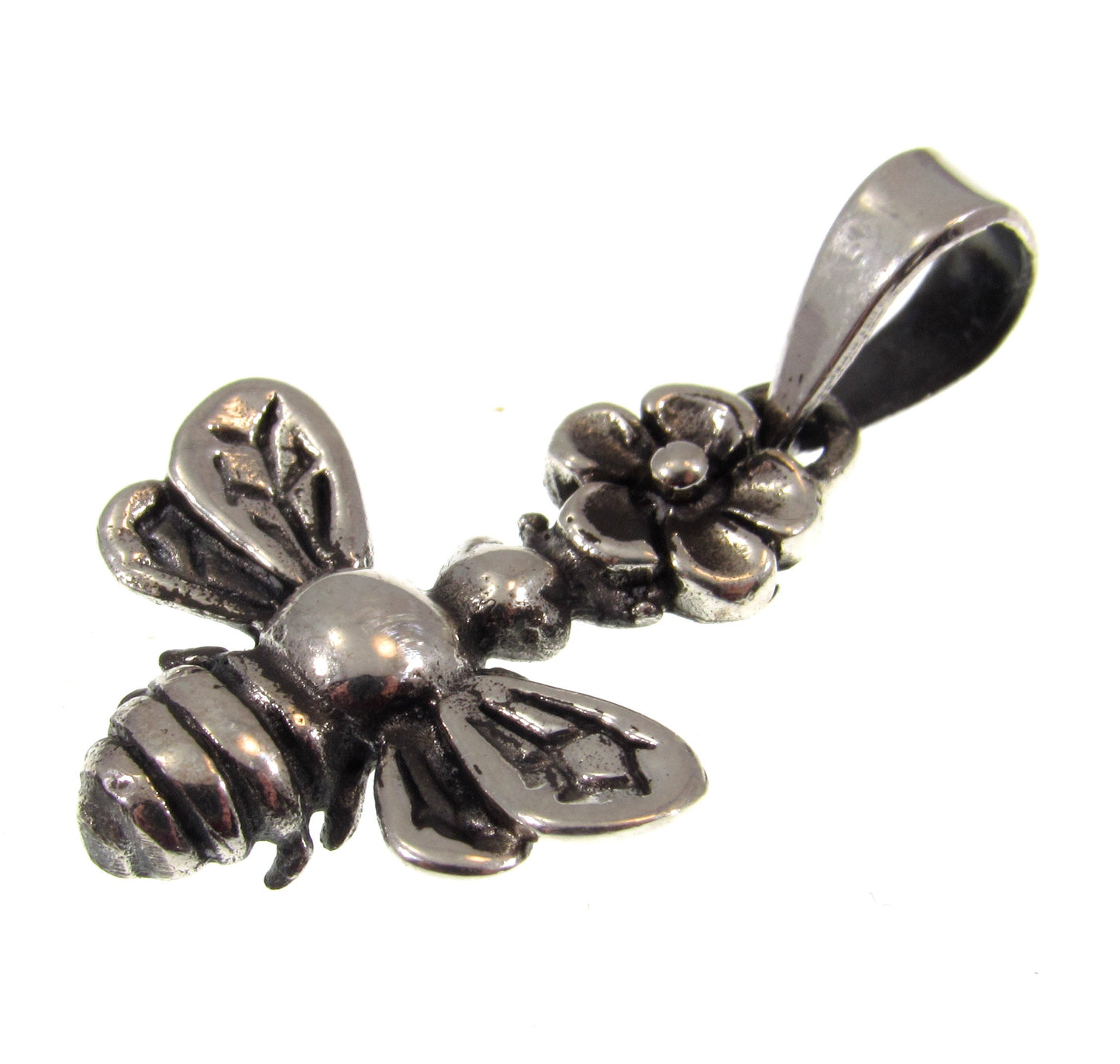 Solid 925 Sterling Silver Bee Pendant with Flower – Nature-Inspired Honeybee Charm, Botanical Jewelry for Garden Lovers