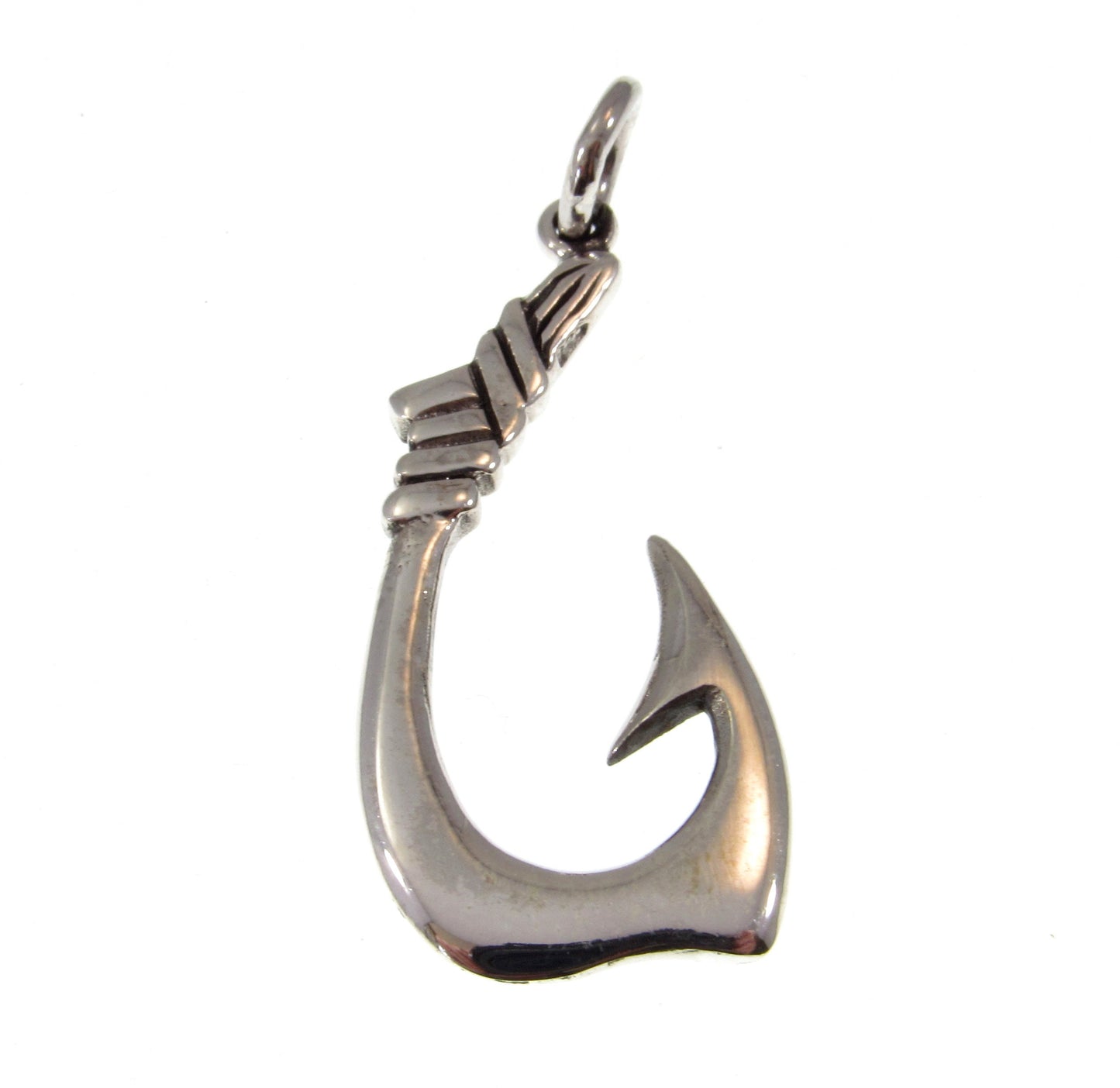 Solid 925 Sterling Silver Fish Hook Pendant – Hawaiian Makau Necklace Charm, Fisherman Jewelry, Polynesian Symbol of Strength & Good Luck