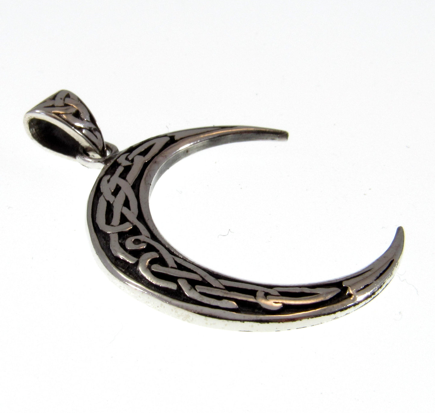 Solid 925 Sterling Silver Celtic Waning Crescent Half Moon Pendant, Handcrafted Wicca Crone Symbol Amulet