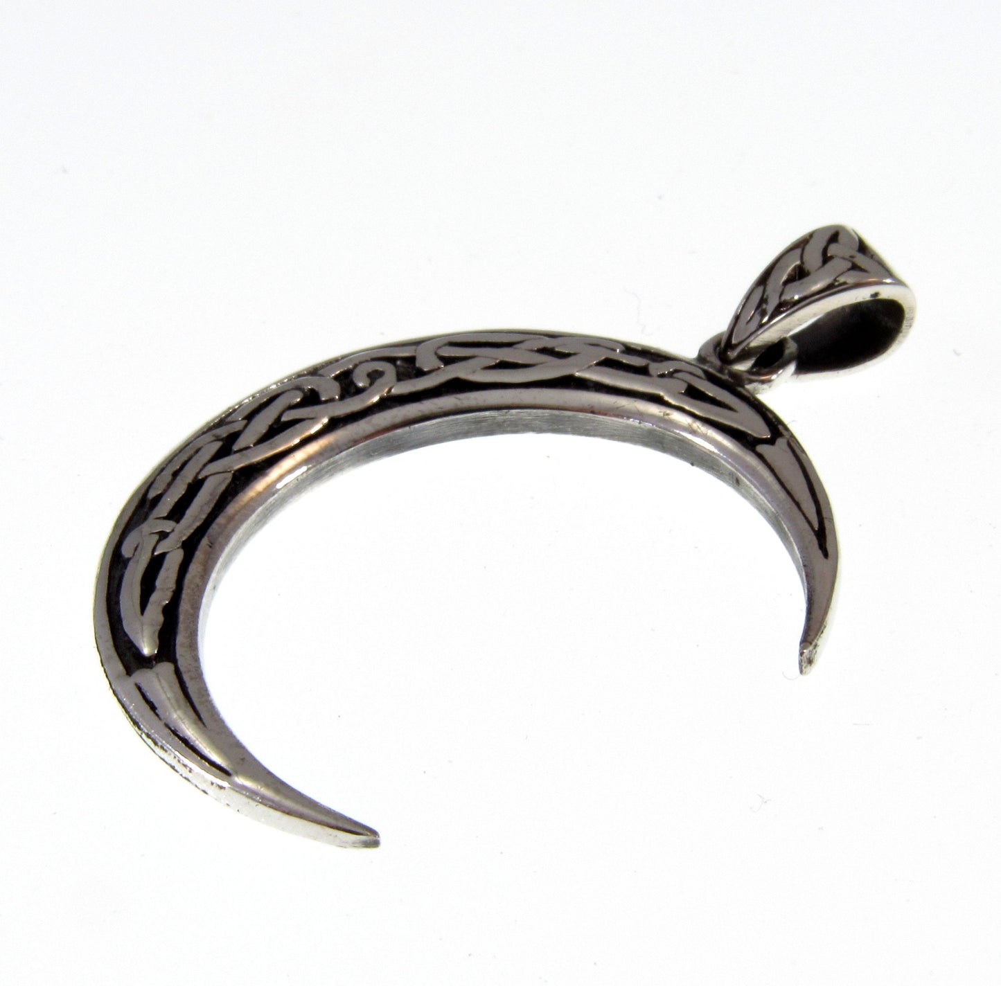 Solid 925 Sterling Silver Celtic Waning Crescent Half Moon Pendant, Handcrafted Wicca Crone Symbol Amulet