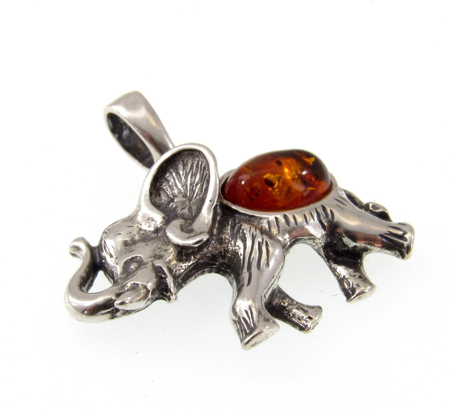 Solid 925 Sterling Silver Baltic Amber Elephant Pendant