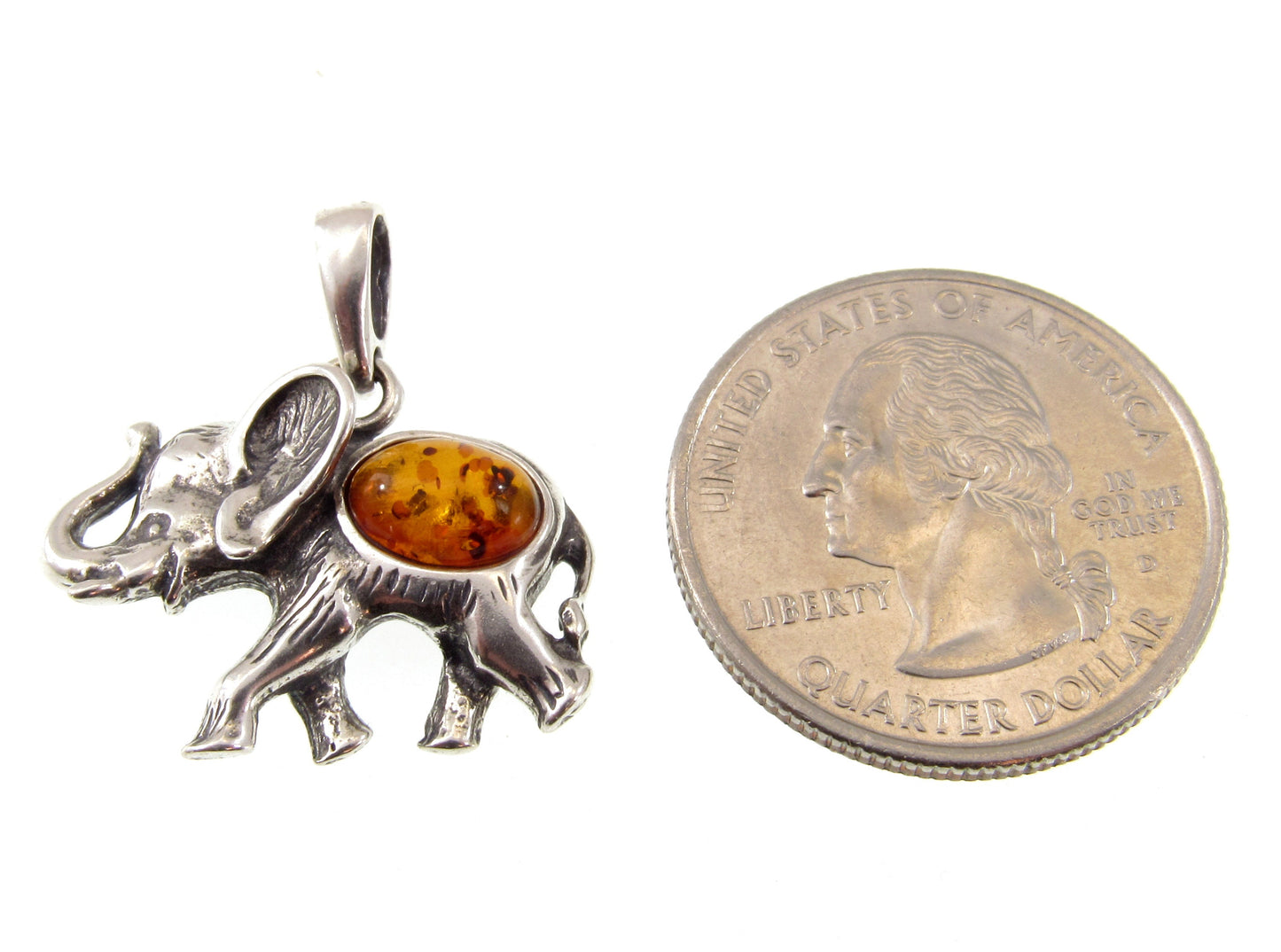 Solid 925 Sterling Silver Baltic Amber Elephant Pendant
