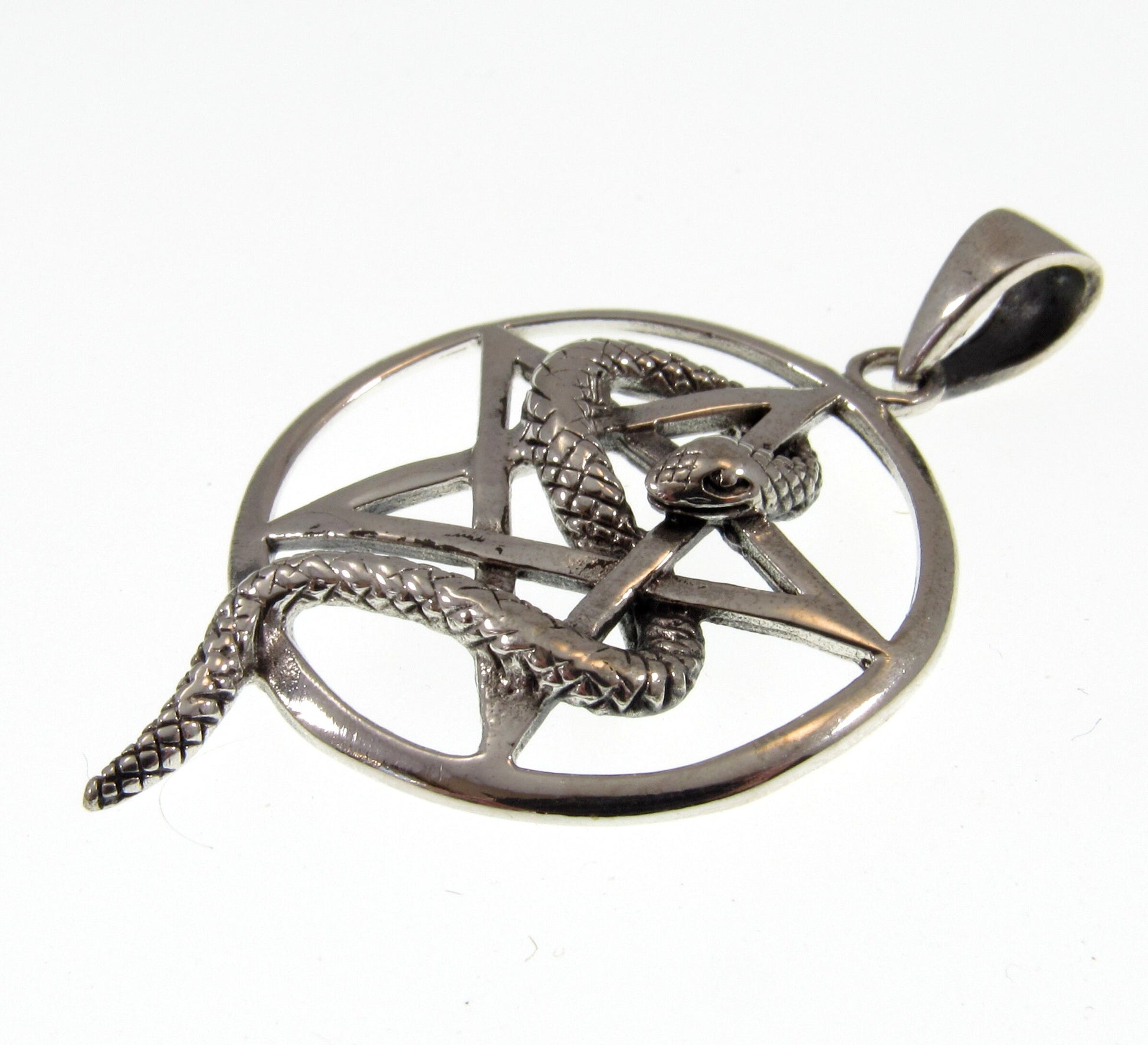 Solid 925 Sterling Silver Intertwined Snake Pentacle, Handcrafted Interwoven Pagan Pendant