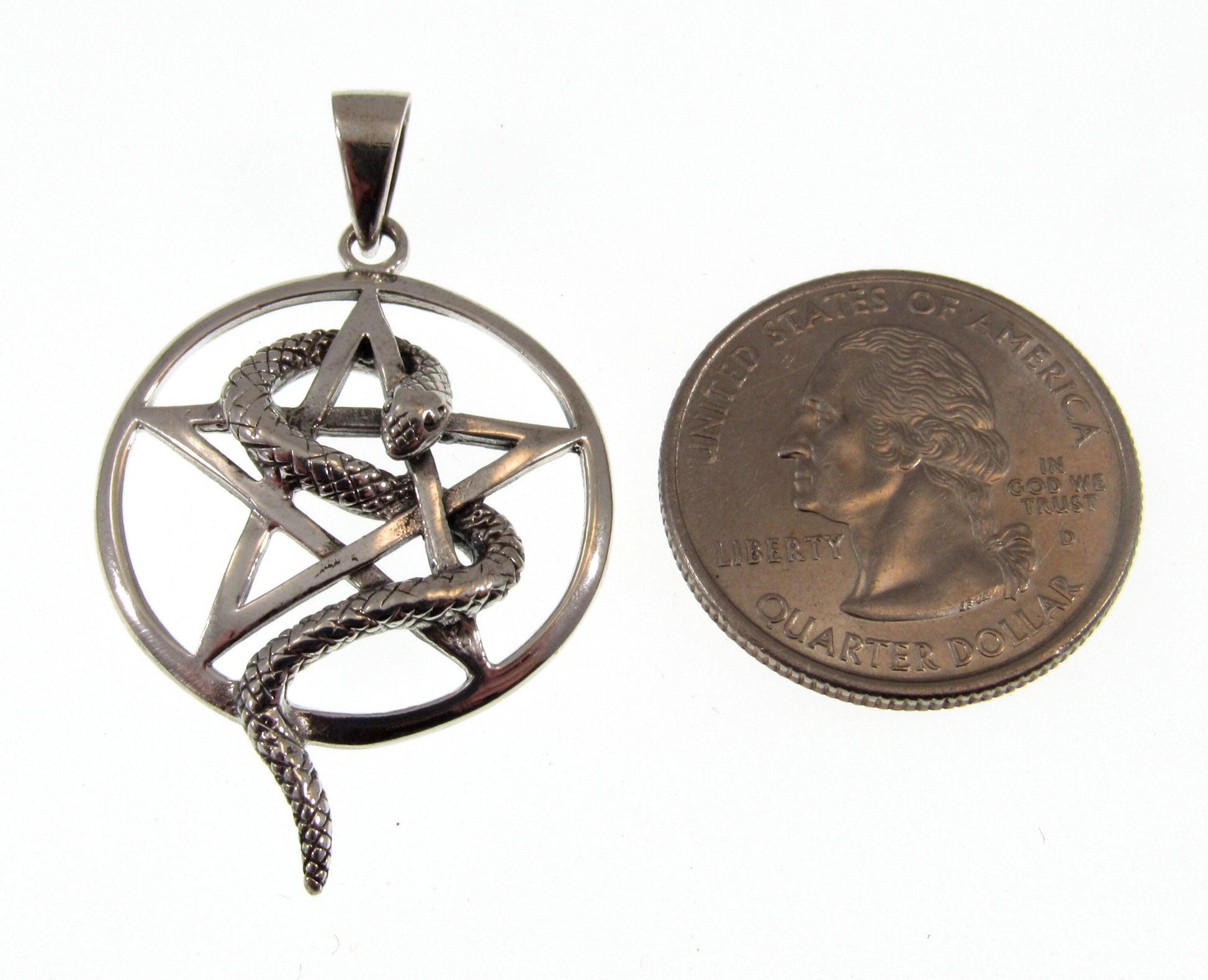 Solid 925 Sterling Silver Intertwined Snake Pentacle, Handcrafted Interwoven Pagan Pendant