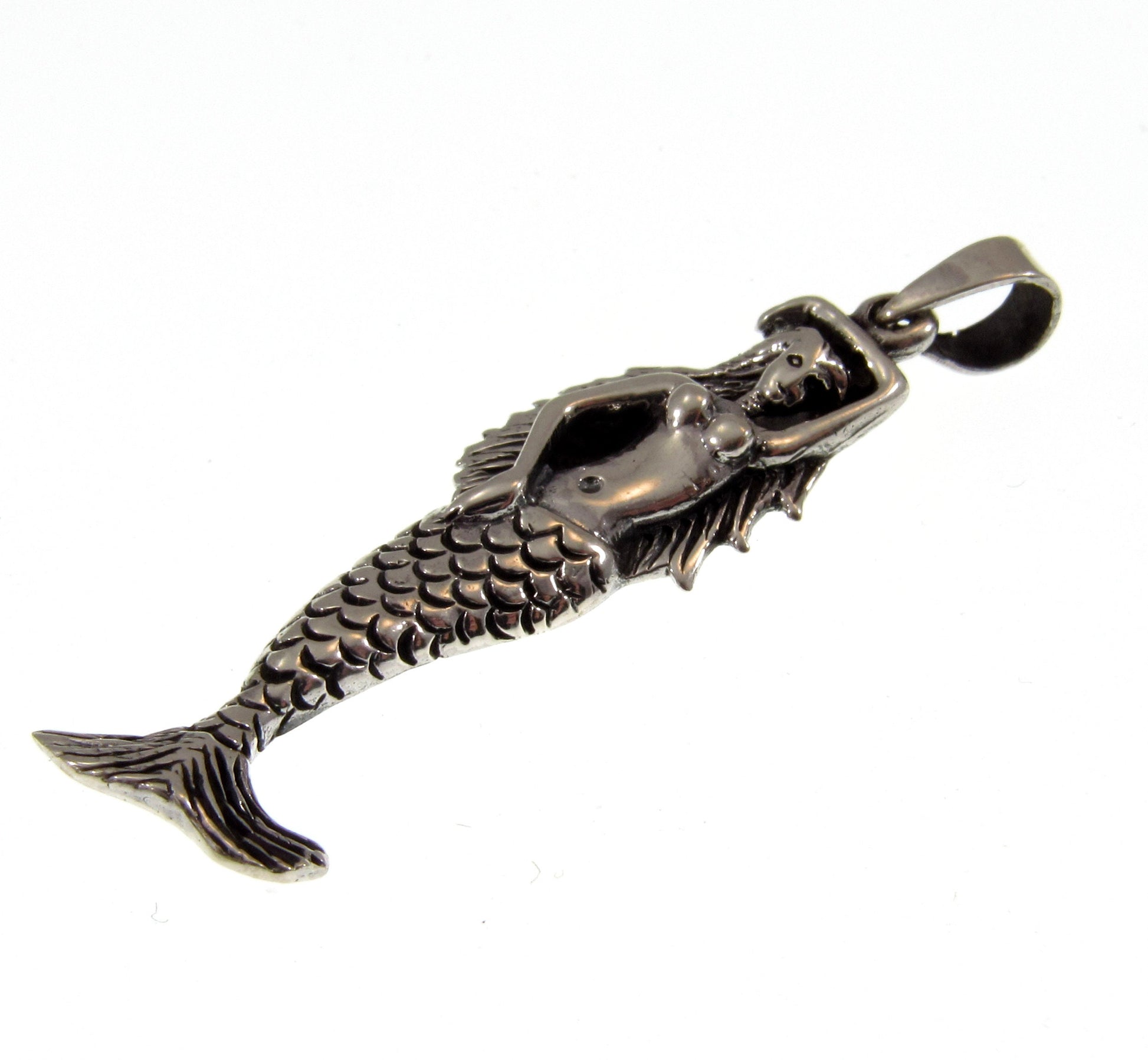 Solid 925 Sterling Silver Standing Mermaid Pendant, Handcrafted Sea Maiden, Water Nymph, Siren, Enchantress, Fantasy & Goddess Jewelry