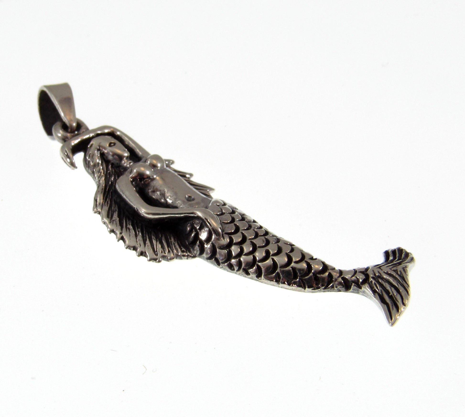 Solid 925 Sterling Silver Standing Mermaid Pendant, Handcrafted Sea Maiden, Water Nymph, Siren, Enchantress, Fantasy & Goddess Jewelry