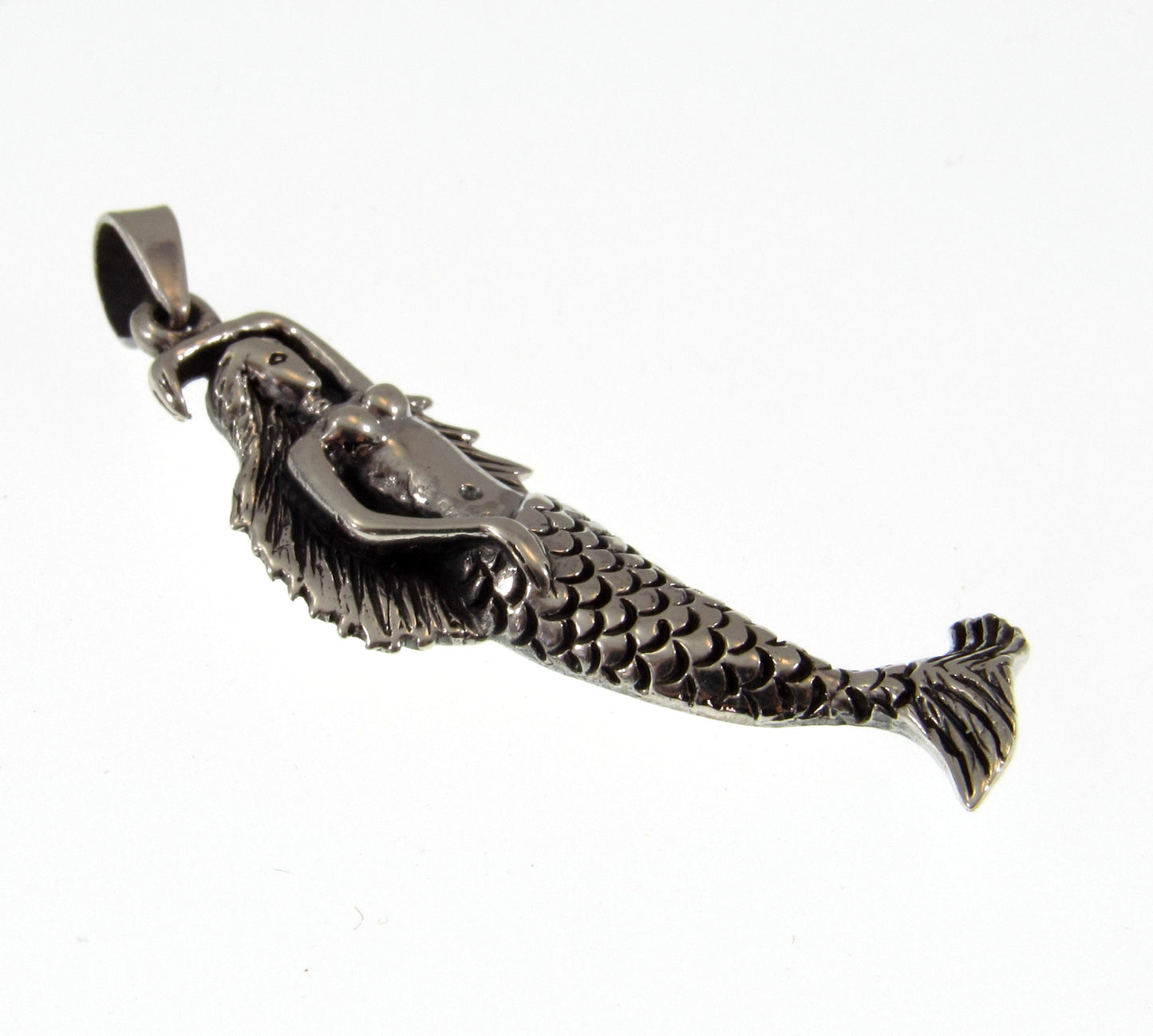 Solid 925 Sterling Silver Standing Mermaid Pendant, Handcrafted Sea Maiden, Water Nymph, Siren, Enchantress, Fantasy & Goddess Jewelry