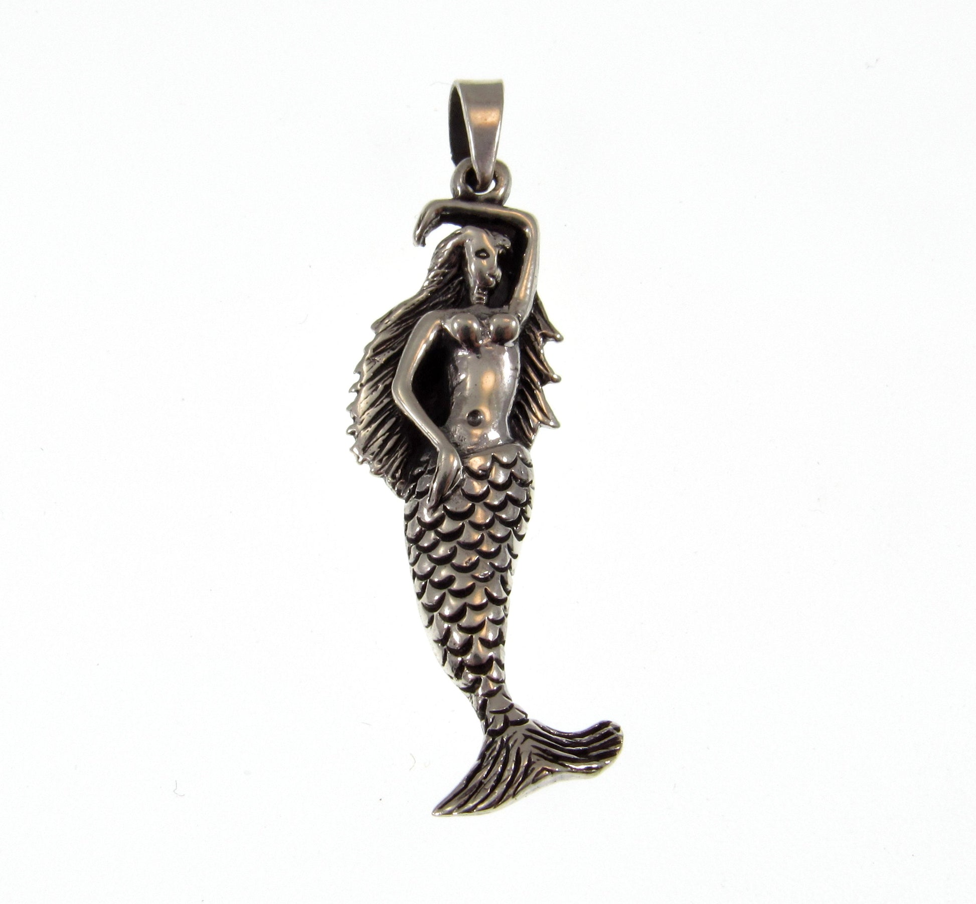 Solid 925 Sterling Silver Standing Mermaid Pendant, Handcrafted Sea Maiden, Water Nymph, Siren, Enchantress, Fantasy & Goddess Jewelry