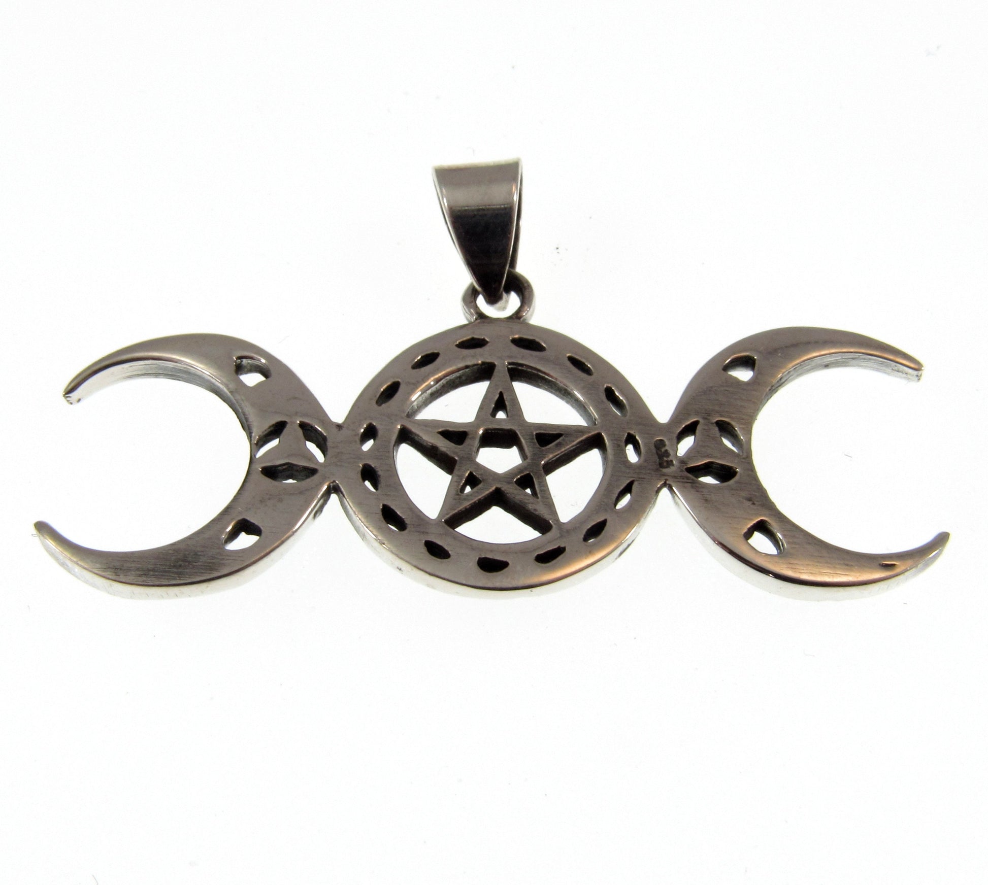 Solid 925 Sterling Silver Triple Moon Pentacle Pendant – Wiccan Pagan Goddess Symbol, Celtic Knot Moon Phases Jewelry for Men & Women
