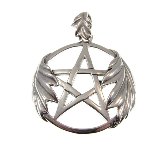 Solid 925 Sterling Silver Oak Leaf Pentacle, Handcrafted Protection Pentagram Amulet, Pagan Wicca Talisman