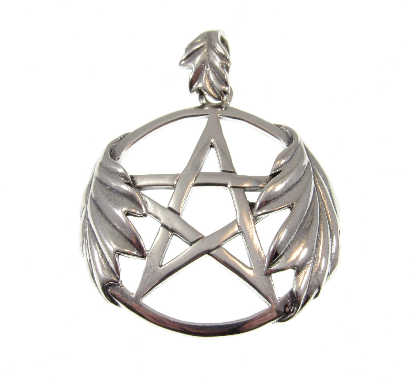 Solid 925 Sterling Silver Oak Leaf Pentacle, Handcrafted Protection Pentagram Amulet, Pagan Wicca Talisman