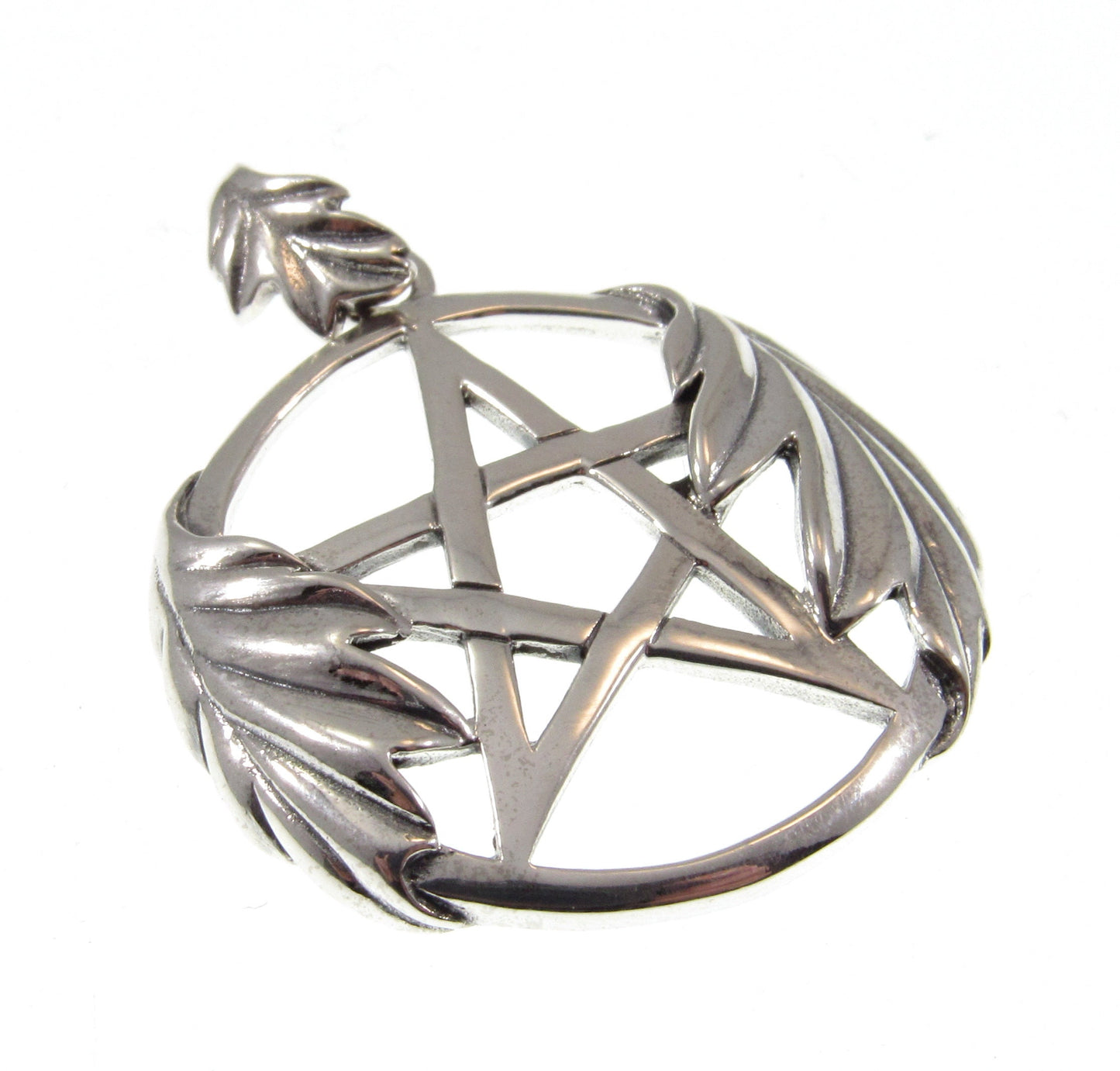 Solid 925 Sterling Silver Oak Leaf Pentacle, Handcrafted Protection Pentagram Amulet, Pagan Wicca Talisman