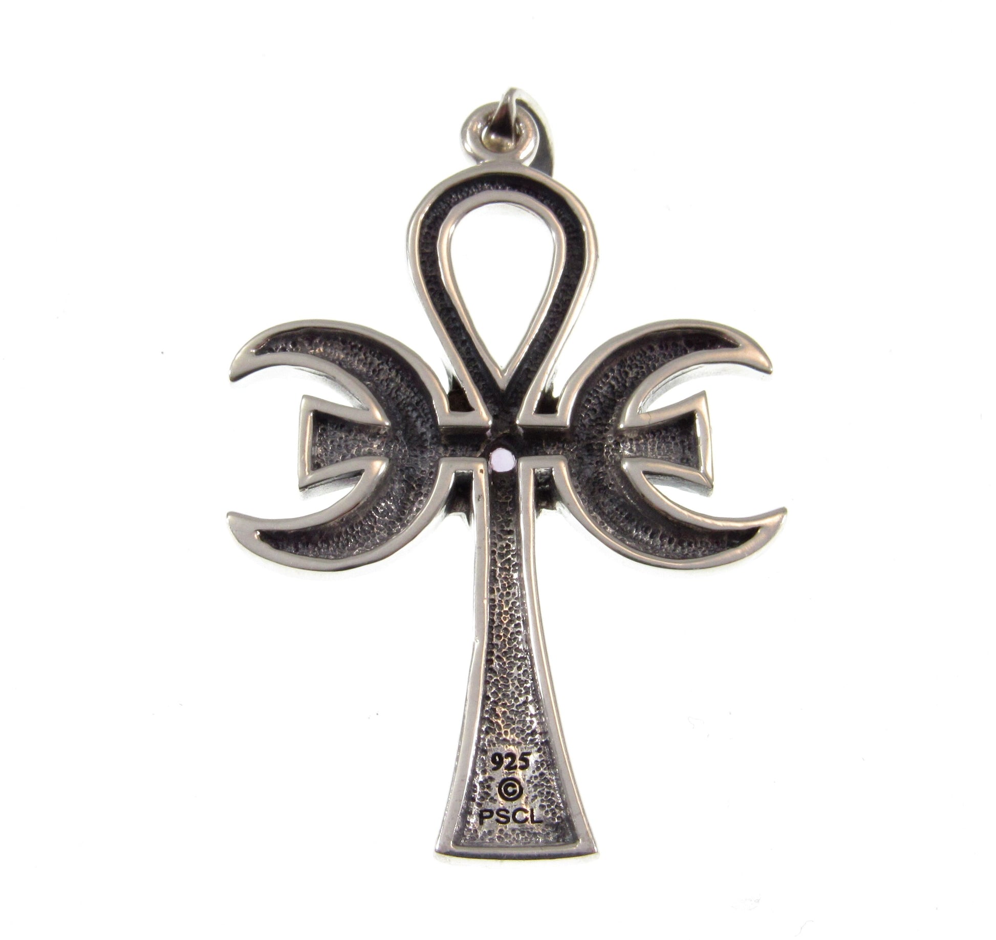 Solid 925 Sterling Silver Triple Moon Goddess Ankh With Amethyst, Ancient Egyptian Cross of Eternal Life