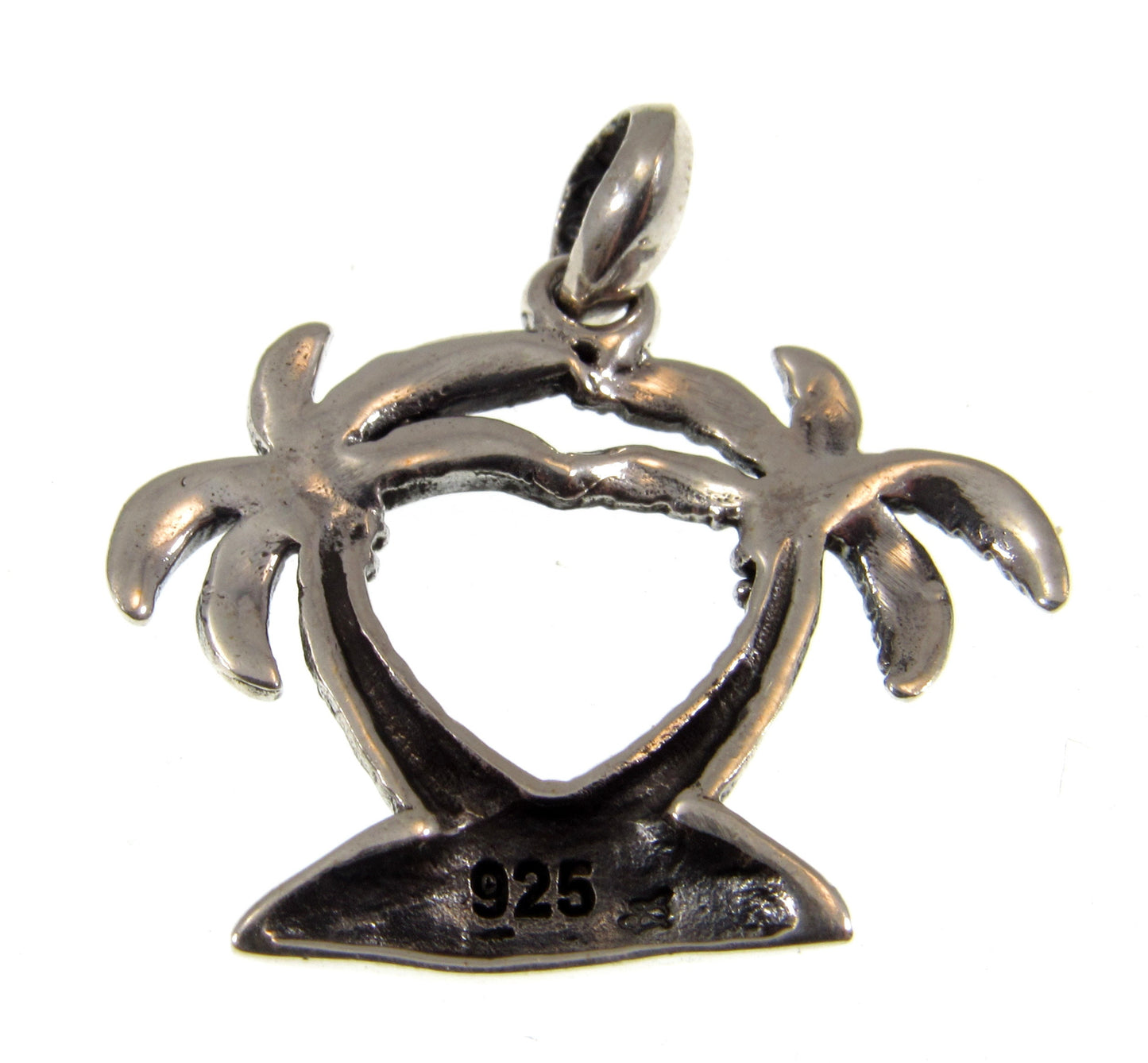 Solid 925 Sterling Silver Pair of Palm Trees Pendant With Paua / Abalone Shell Charm