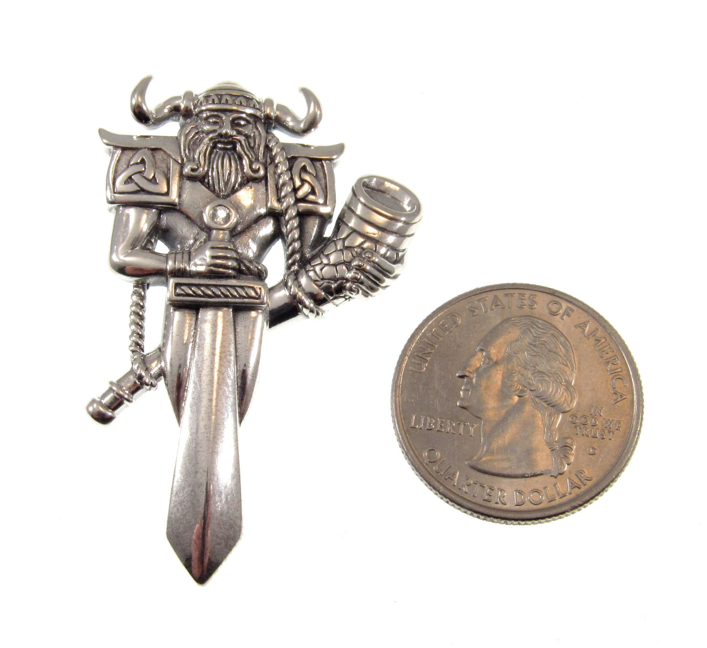 Solid 925 Sterling Silver Heimdal Viking God Slide Pendant With Sword and Gjallarhorn, Guardian of the Gods