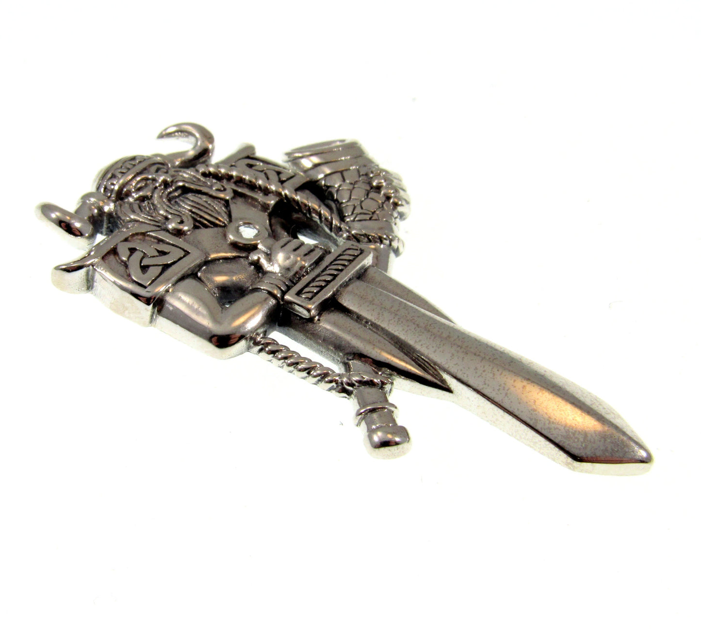 Solid 925 Sterling Silver Heimdal Viking God Slide Pendant With Sword and Gjallarhorn, Guardian of the Gods