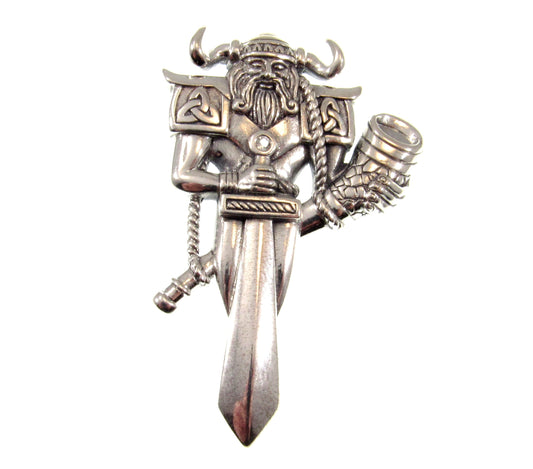 Solid 925 Sterling Silver Heimdal Viking God Slide Pendant With Sword and Gjallarhorn, Guardian of the Gods