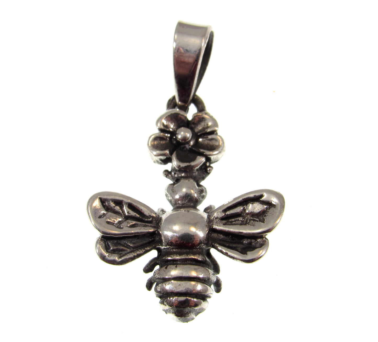 Solid 925 Sterling Silver Bee Pendant with Flower – Nature-Inspired Honeybee Charm, Botanical Jewelry for Garden Lovers