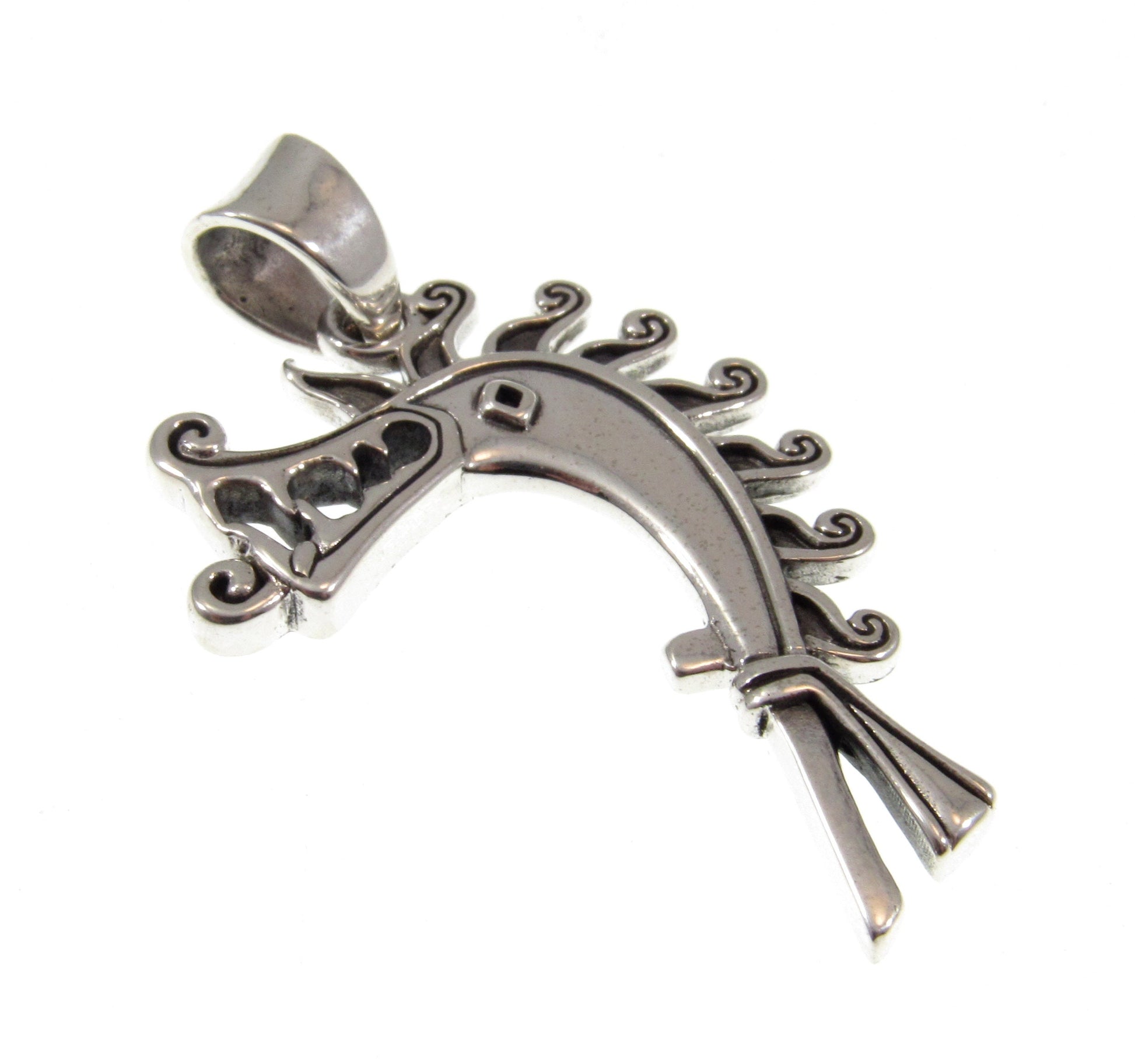 Solid 925 Sterling Silver Viking Age Dragon of Birka Pendant, Ship's Prow Head