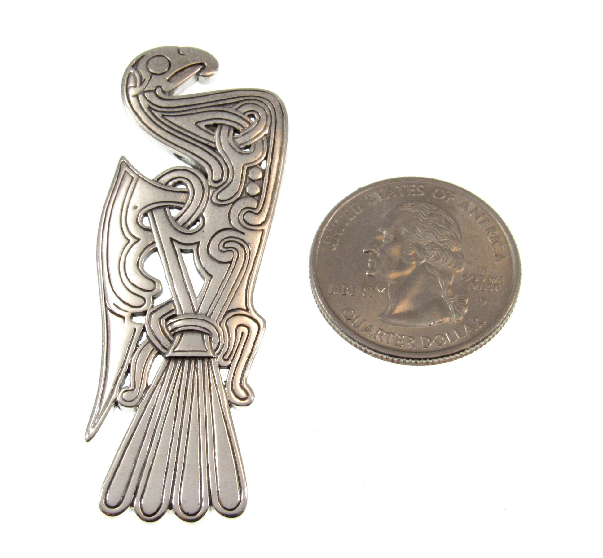 Solid 925 Sterling Silver Viking Mammen Bird Slide Pendant, Handcrafted Scandanavian / Norse Art Jewelry