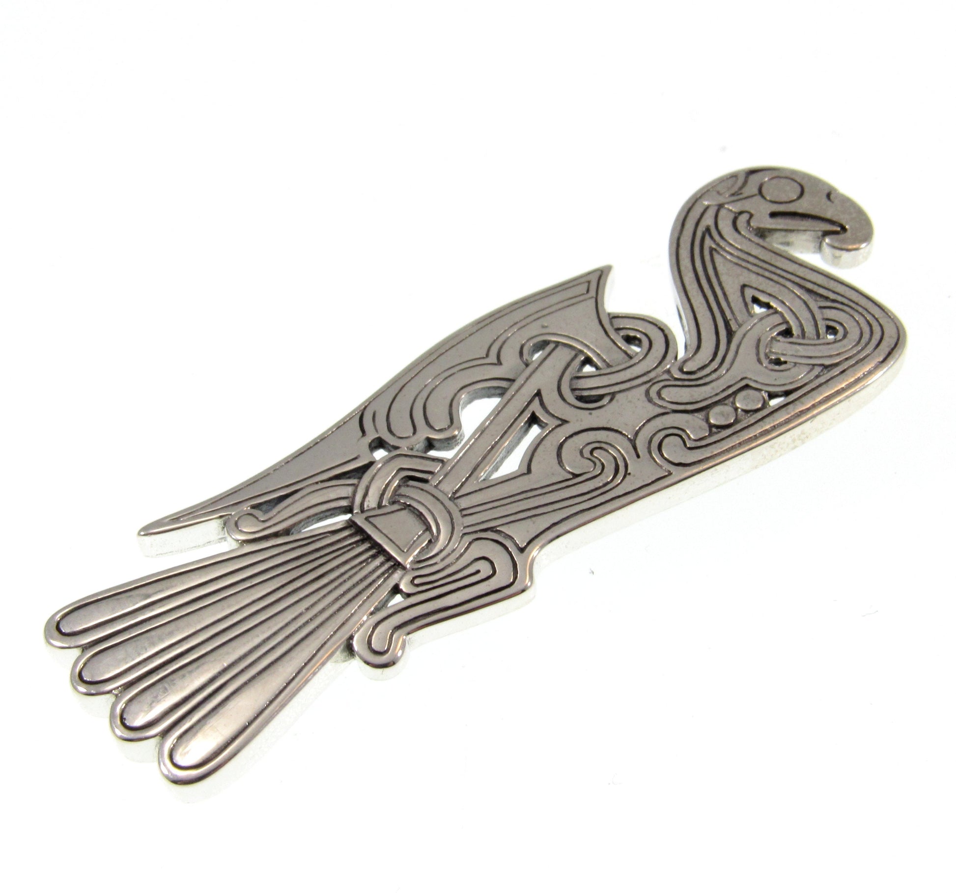 Solid 925 Sterling Silver Viking Mammen Bird Slide Pendant, Handcrafted Scandanavian / Norse Art Jewelry