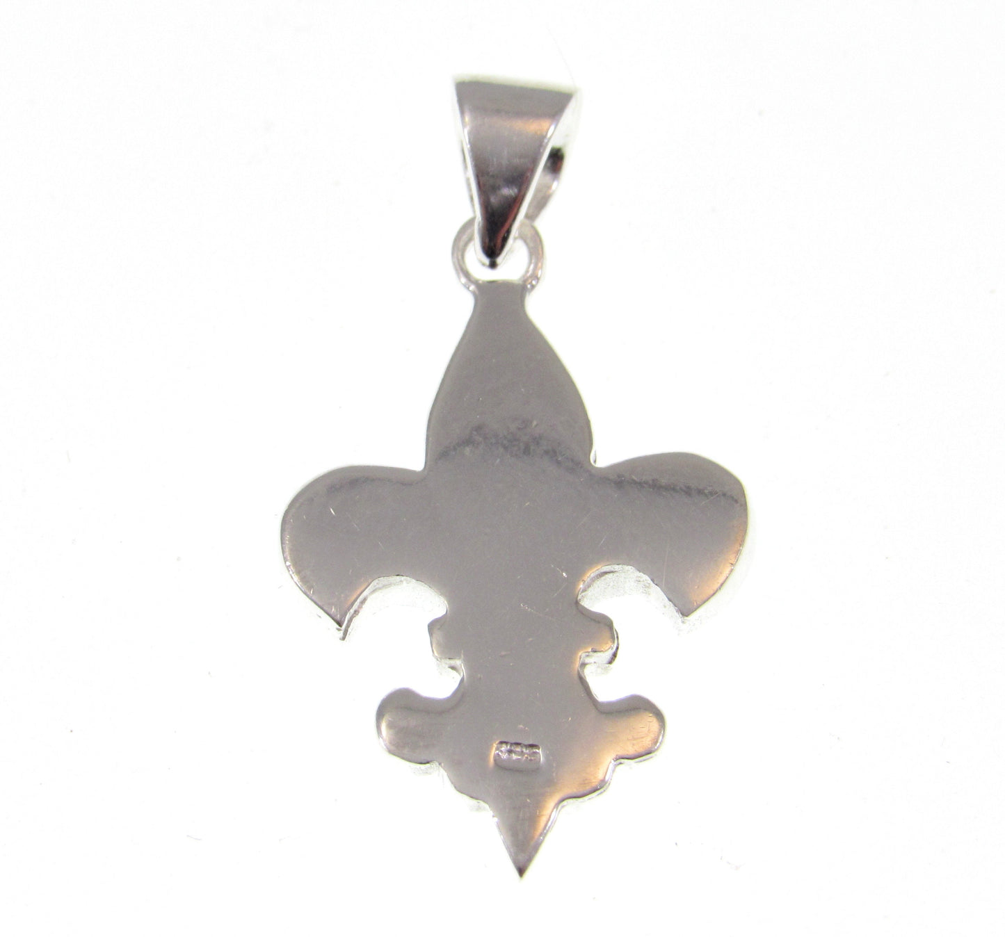 Solid 925 Sterling Silver Fleur De Lis (Flower of the lily) Pendant With Inlaid Lab Created Blue or White Opal Gemstones