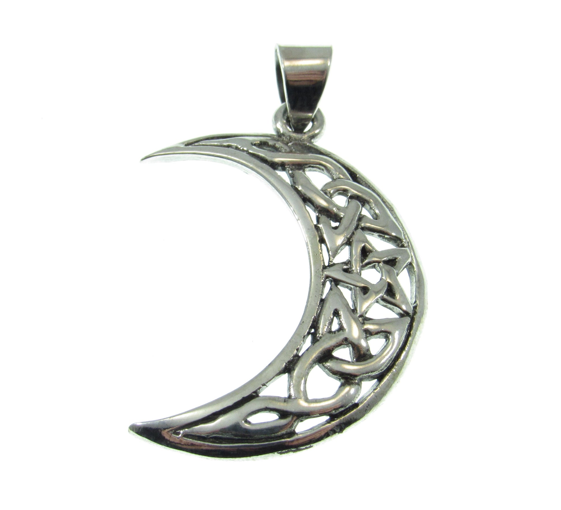 Solid 925 Sterling Silver Crescent Moon Pendant – Celtic Knot Pentagram Amulet – Wiccan Pagan Witch Jewelry – Silver Moon Necklace Charm