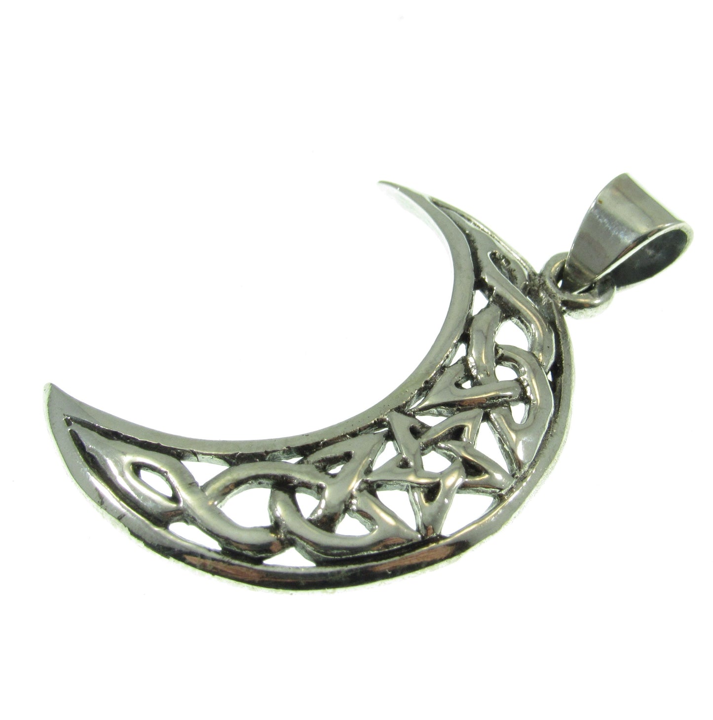 Solid 925 Sterling Silver Crescent Moon Pendant – Celtic Knot Pentagram Amulet – Wiccan Pagan Witch Jewelry – Silver Moon Necklace Charm