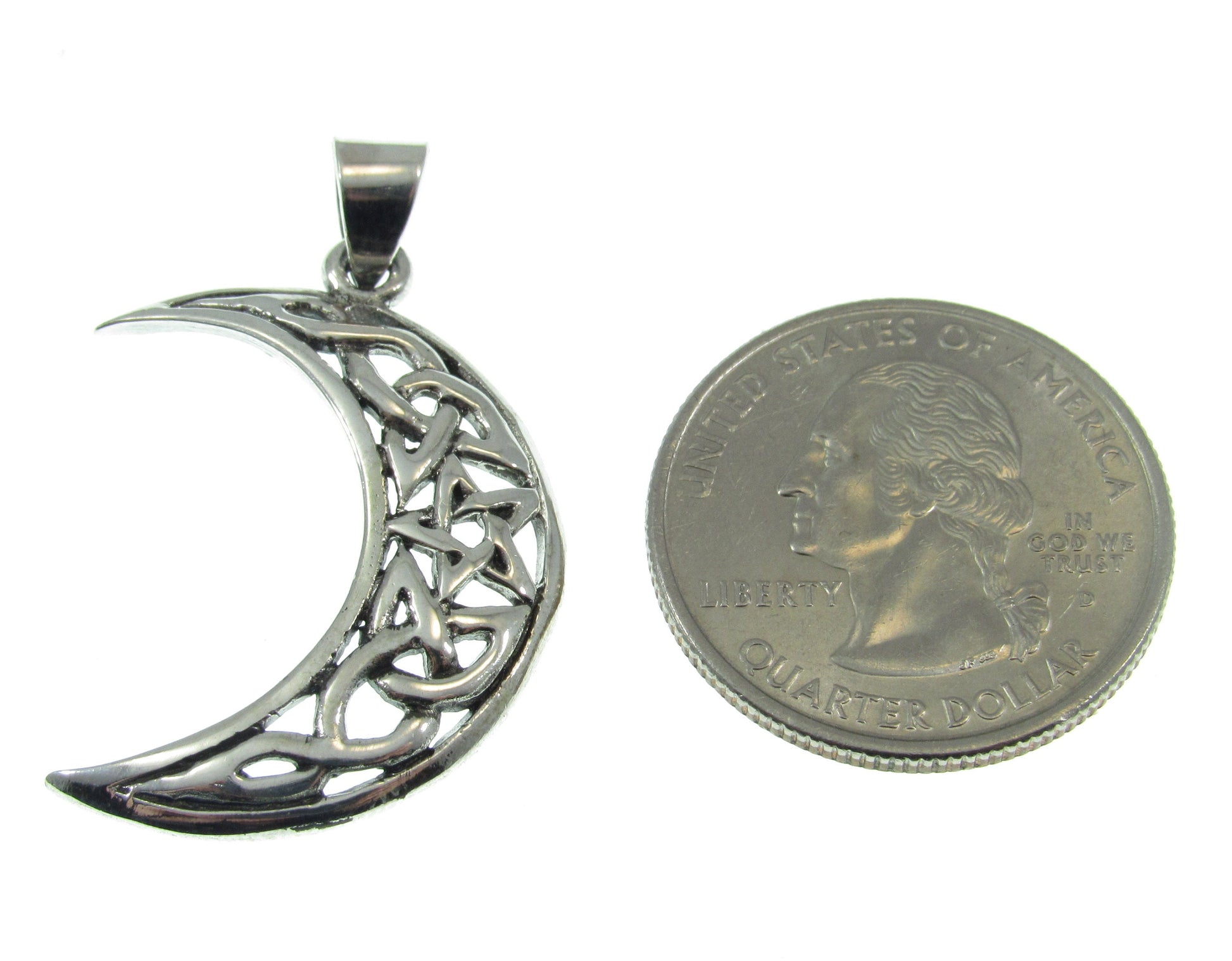 Solid 925 Sterling Silver Crescent Moon Pendant – Celtic Knot Pentagram Amulet – Wiccan Pagan Witch Jewelry – Silver Moon Necklace Charm