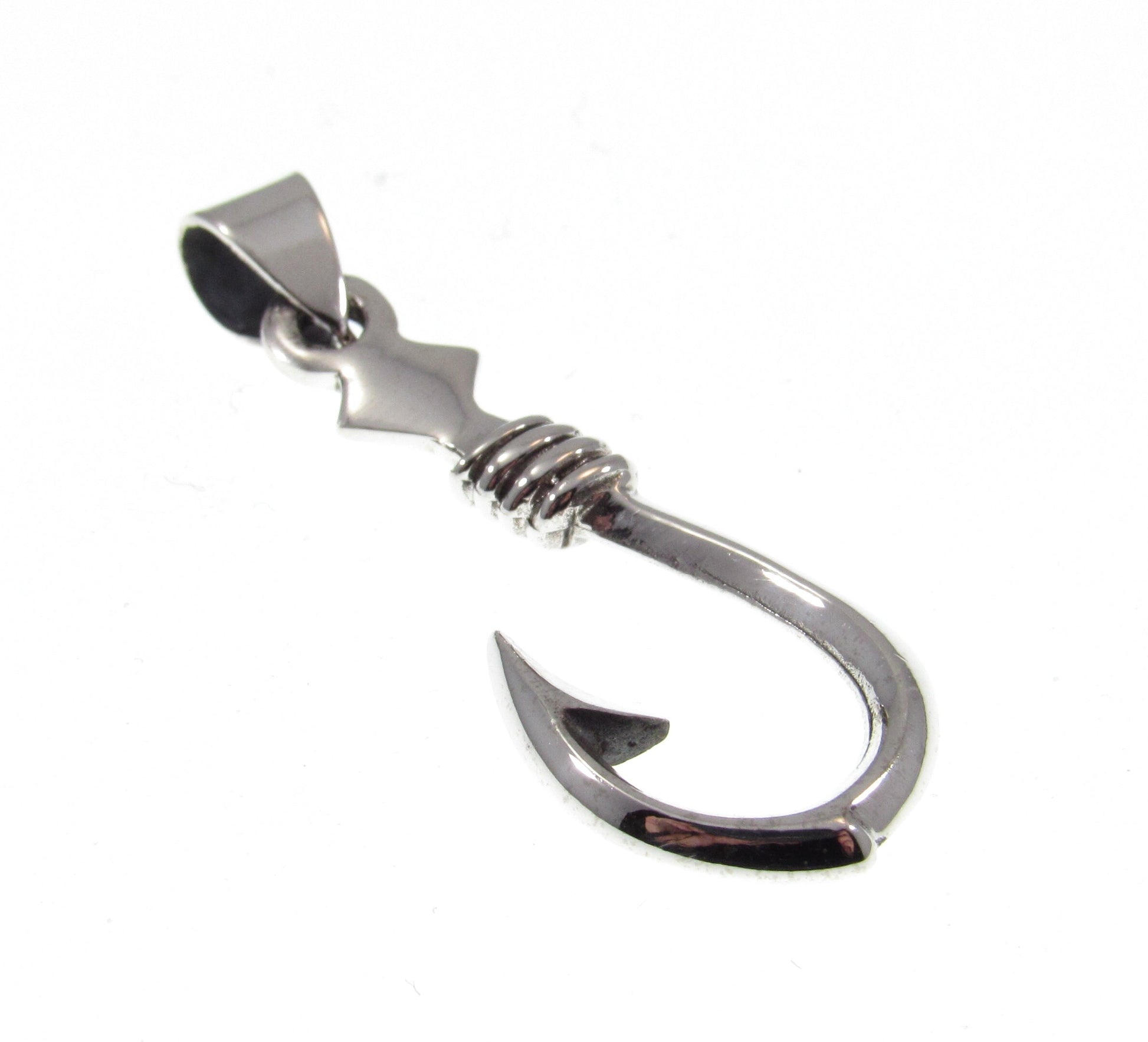 Solid 925 Sterling Silver Fish Hook Pendant – Nautical Necklace Pendant, Fisherman Jewelry, Ocean Lover Gift, Handcrafted Silver Charm