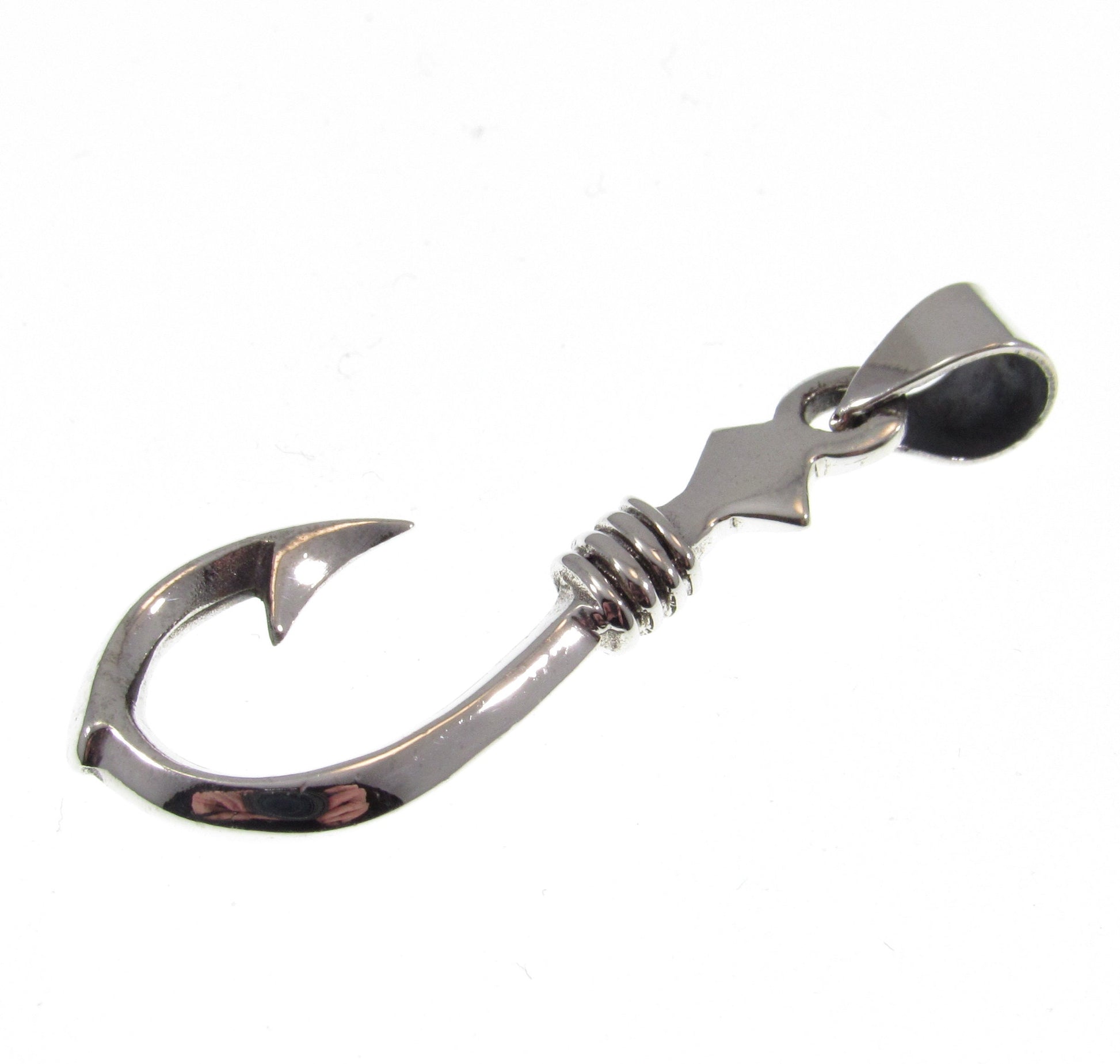 Solid 925 Sterling Silver Fish Hook Pendant – Nautical Necklace Pendant, Fisherman Jewelry, Ocean Lover Gift, Handcrafted Silver Charm