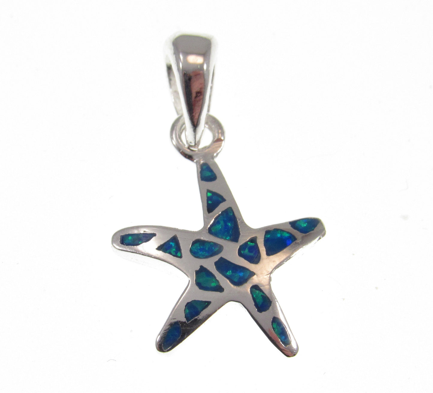 Solid 925 Sterling Silver Starfish Pendant - Blue or White Opal Inlay - Tropical Beach Charm, Nautical Jewelry, Sea Life Necklace Pendant