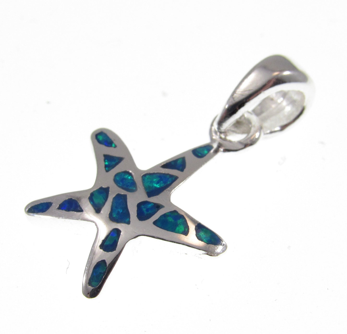Solid 925 Sterling Silver Starfish Pendant - Blue or White Opal Inlay - Tropical Beach Charm, Nautical Jewelry, Sea Life Necklace Pendant