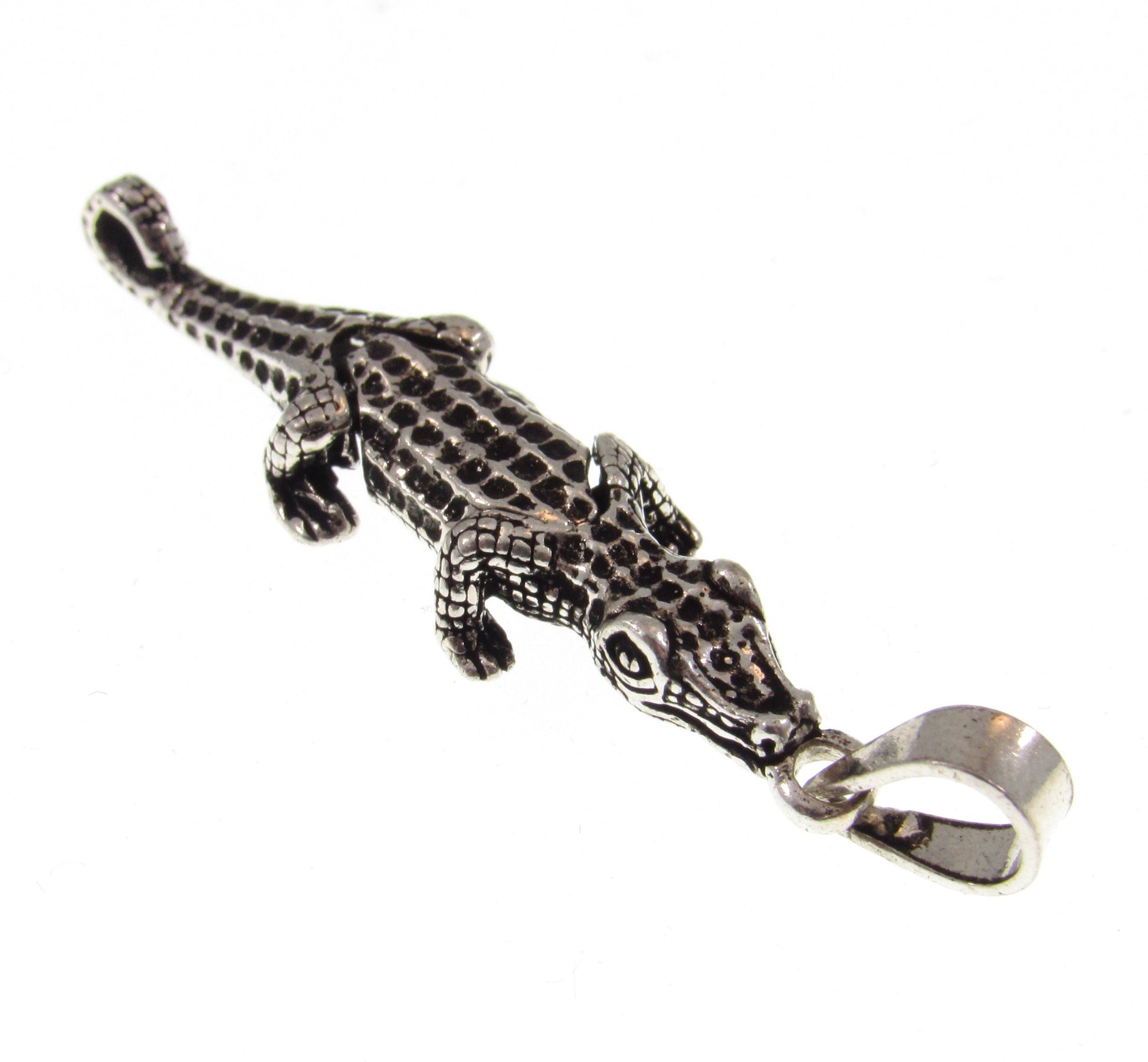Solid 925 Sterling Silver 3D Crocodile Pendant, Articulated Moving Head and Tail, Handcrafted Reptile Jewelry, Nature and Animal Jewelry
