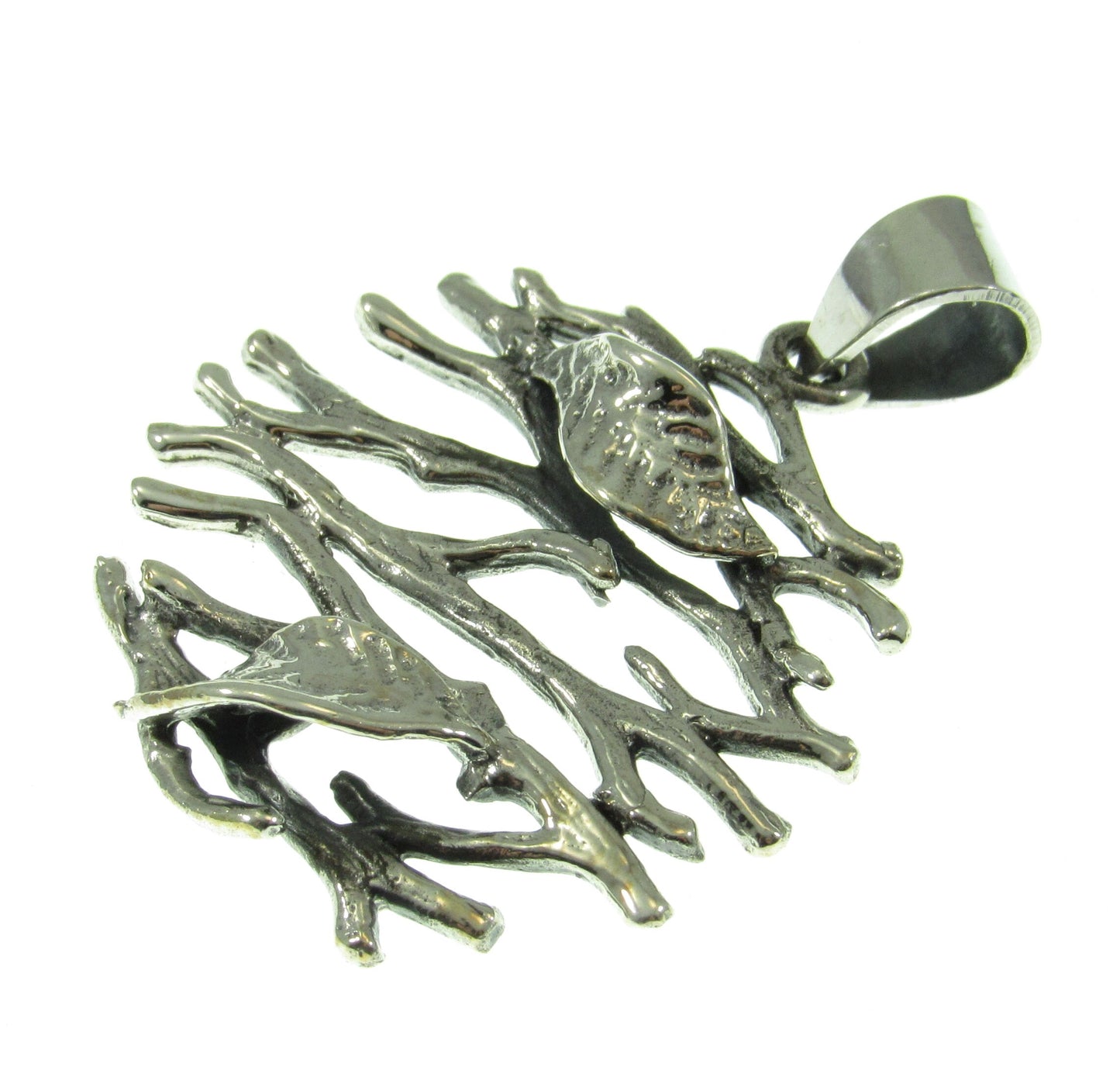 Solid 925 Sterling Silver Twig and Leaf, Leaves and Branches Pendant