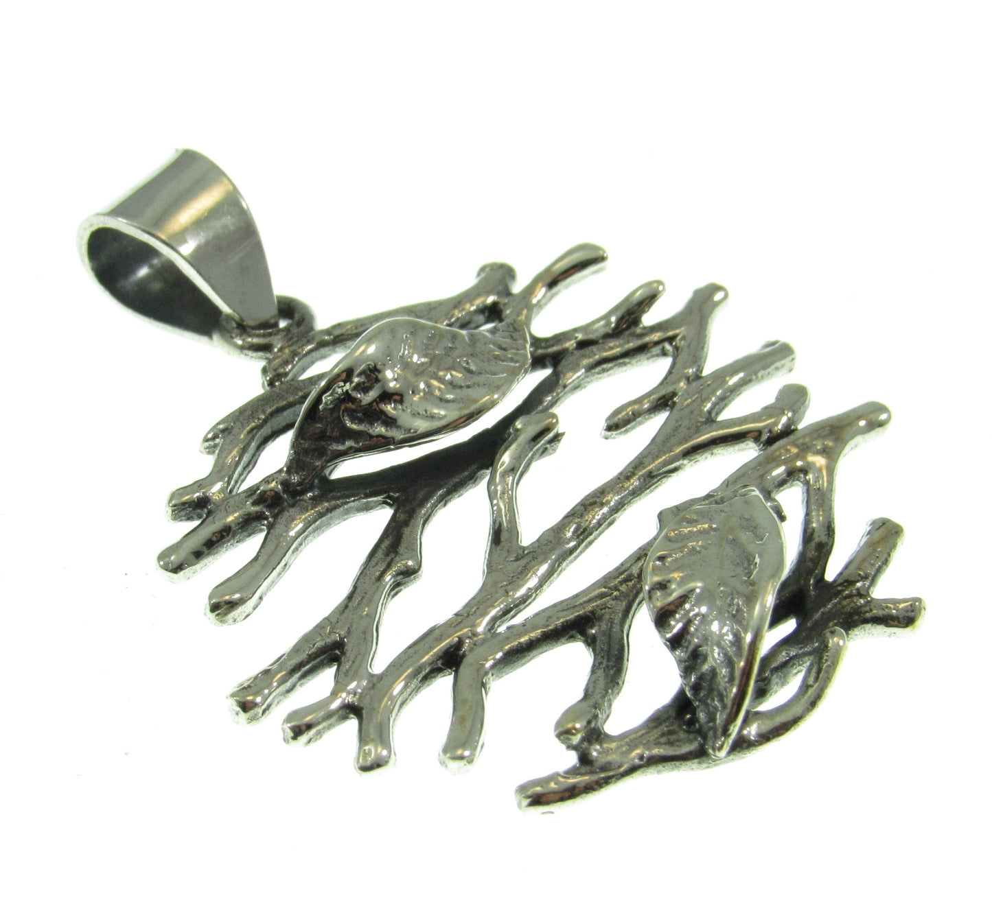 Solid 925 Sterling Silver Twig and Leaf, Leaves and Branches Pendant