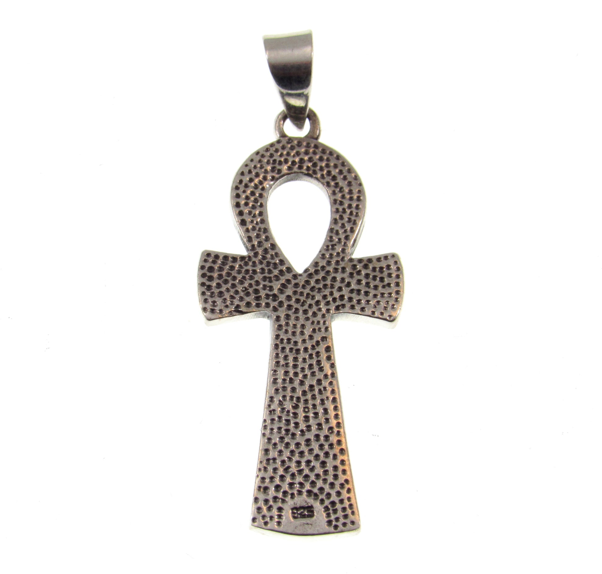 Handcrafted Solid 925 Sterling Silver Egyptian Ankh With Hieroglyphs Crux Ansata Cross Pendant