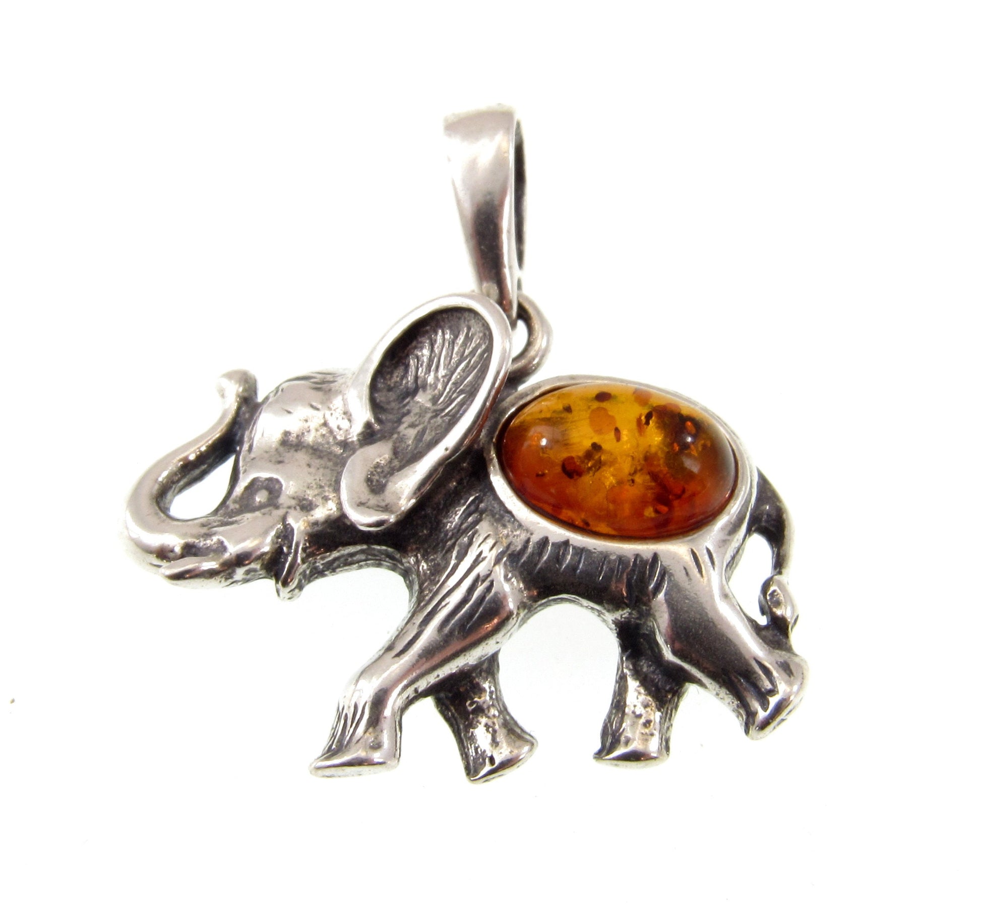 Solid 925 Sterling Silver Baltic Amber Elephant Pendant