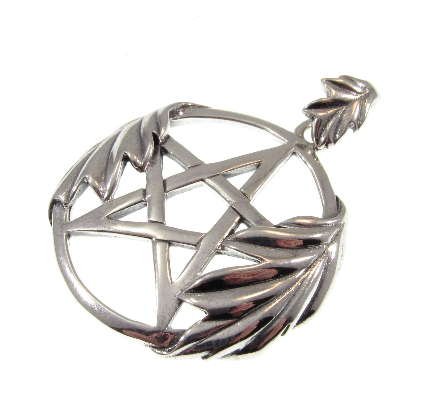 Solid 925 Sterling Silver Oak Leaf Pentacle, Handcrafted Protection Pentagram Amulet, Pagan Wicca Talisman