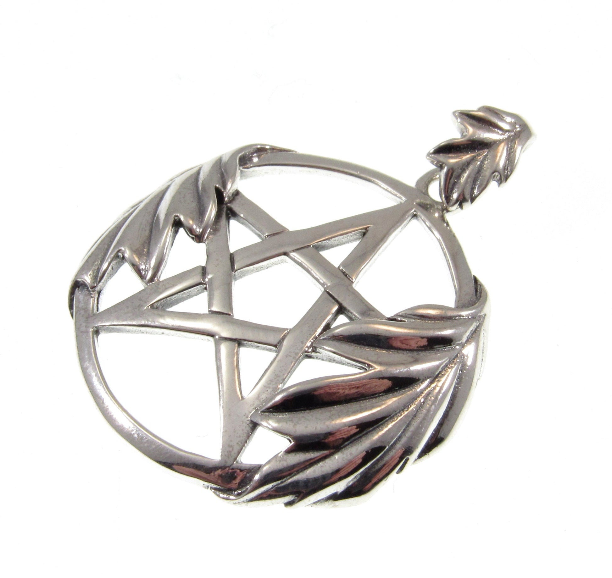 Solid 925 Sterling Silver Oak Leaf Pentacle, Handcrafted Protection Pentagram Amulet, Pagan Wicca Talisman