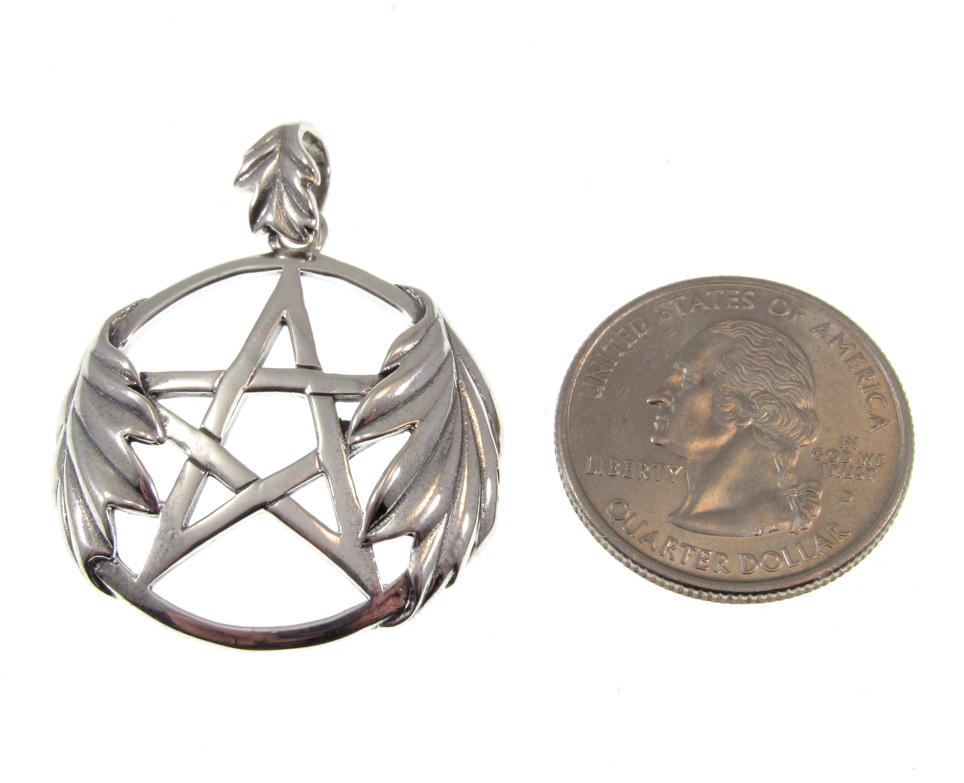 Solid 925 Sterling Silver Oak Leaf Pentacle, Handcrafted Protection Pentagram Amulet, Pagan Wicca Talisman