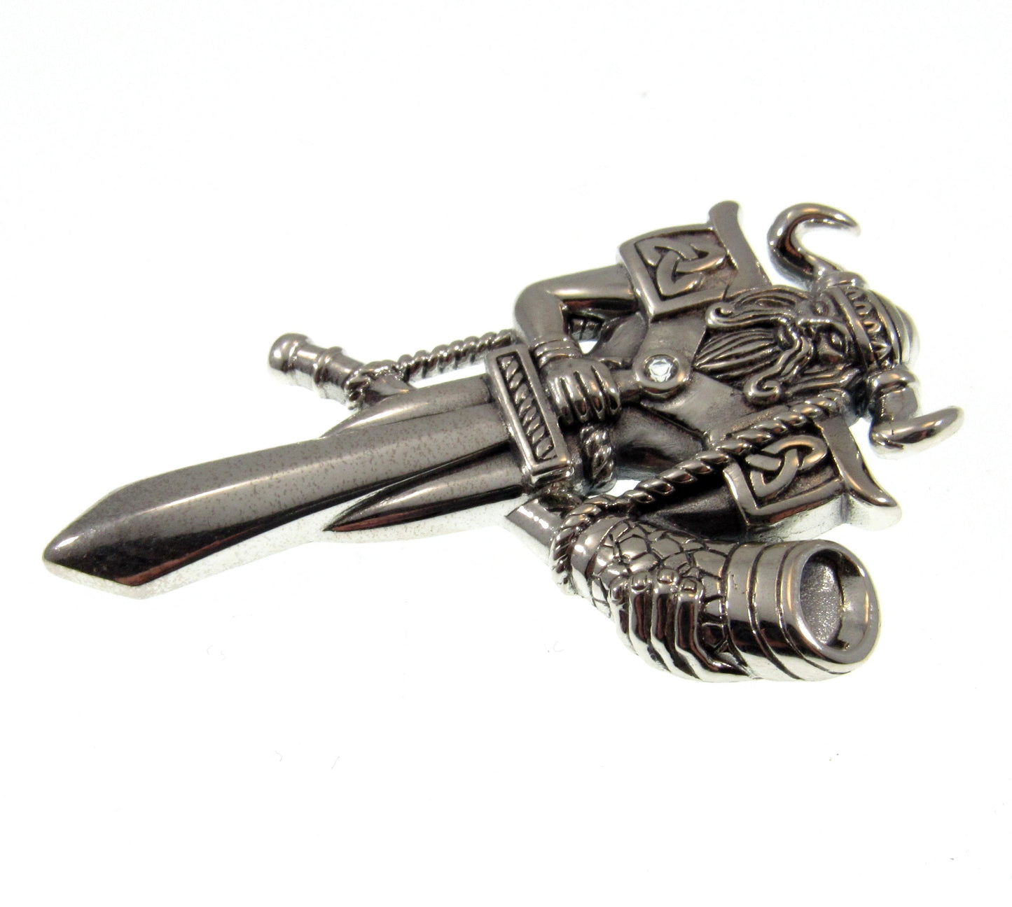 Solid 925 Sterling Silver Heimdal Viking God Slide Pendant With Sword and Gjallarhorn, Guardian of the Gods