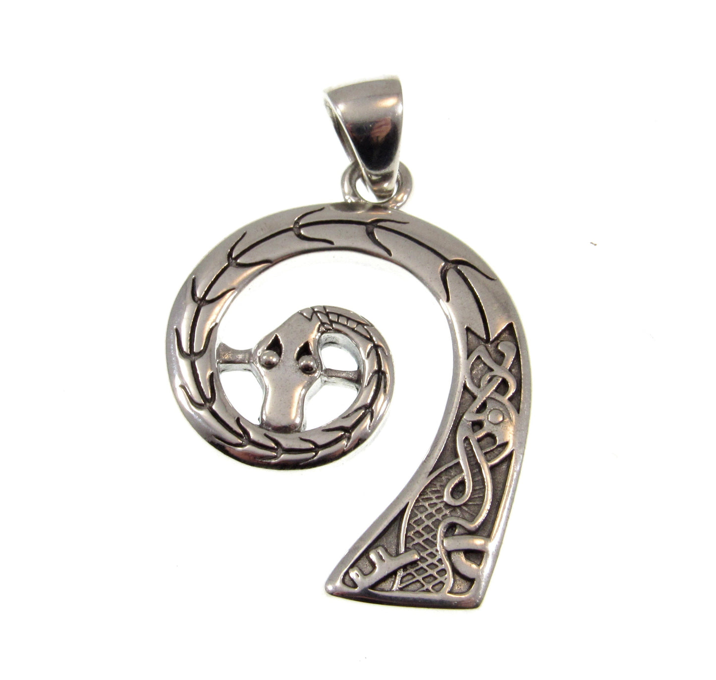 Solid 925 Sterling Silver Jormungandr Prow Head of Viking Ship Pendant, Norse Warrior Longship Carving