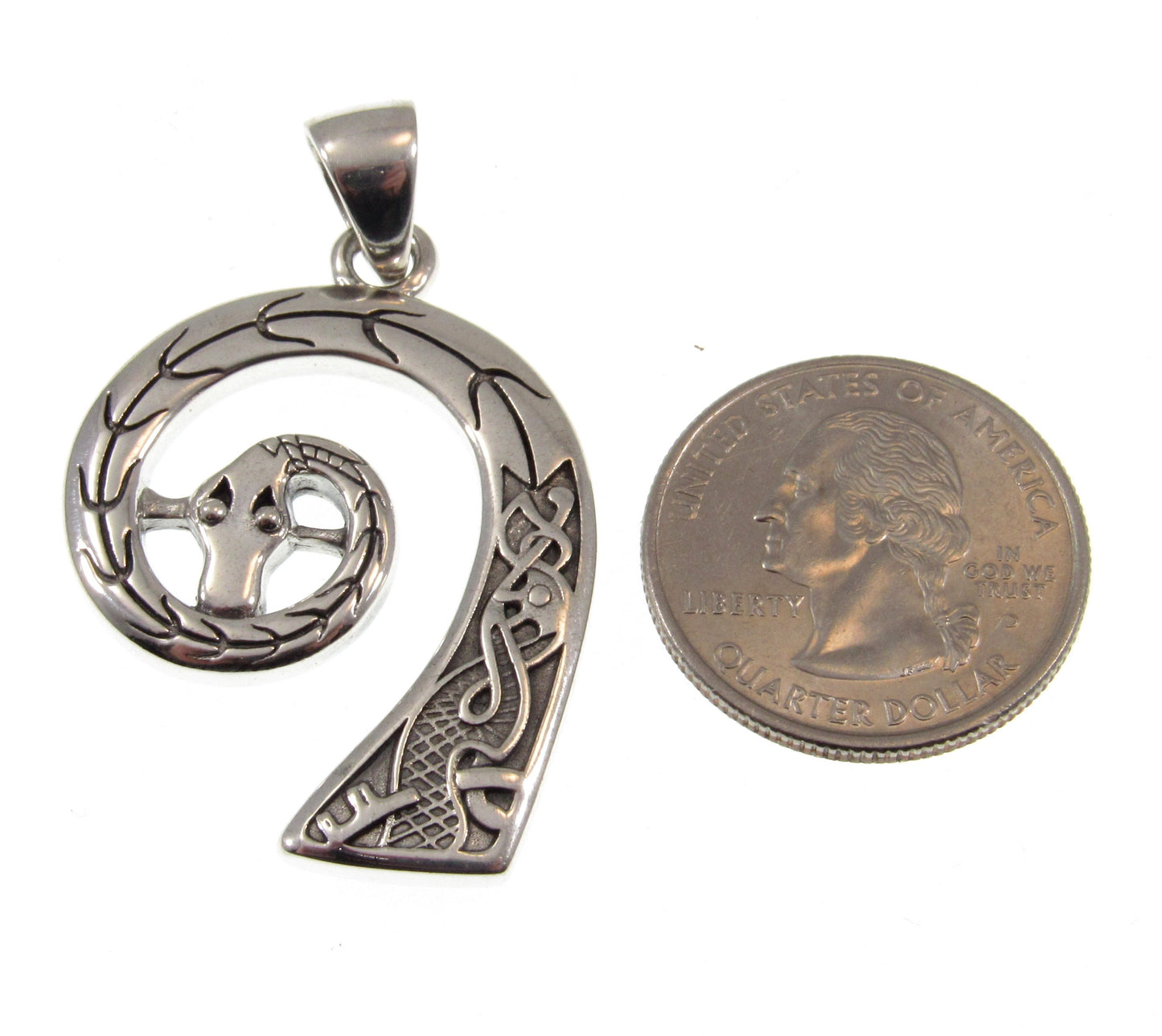 Solid 925 Sterling Silver Jormungandr Prow Head of Viking Ship Pendant, Norse Warrior Longship Carving